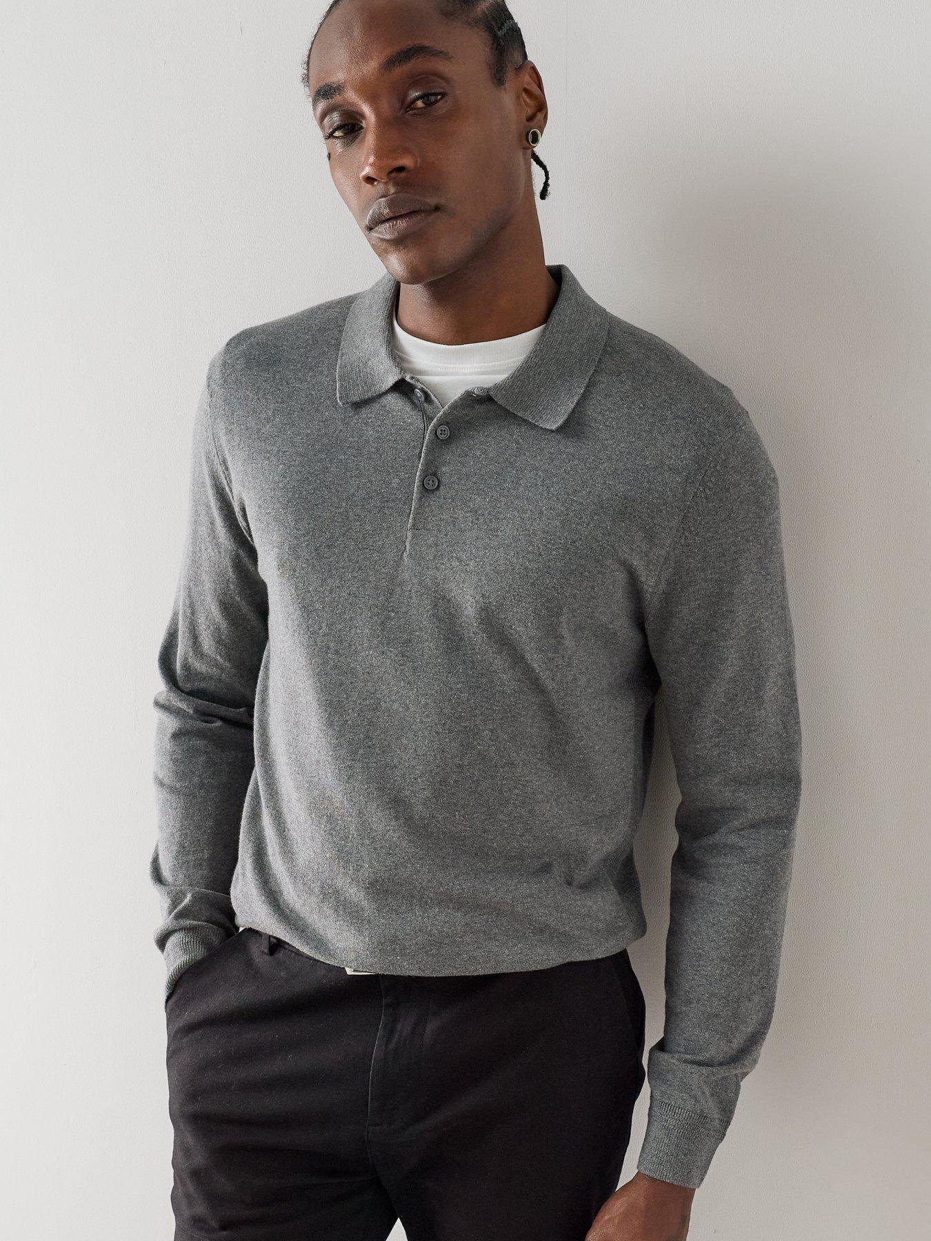 Image 5 of 7 of The Very Collection Cotton Rich Long Sleeve Polo Jumper - Charcoal