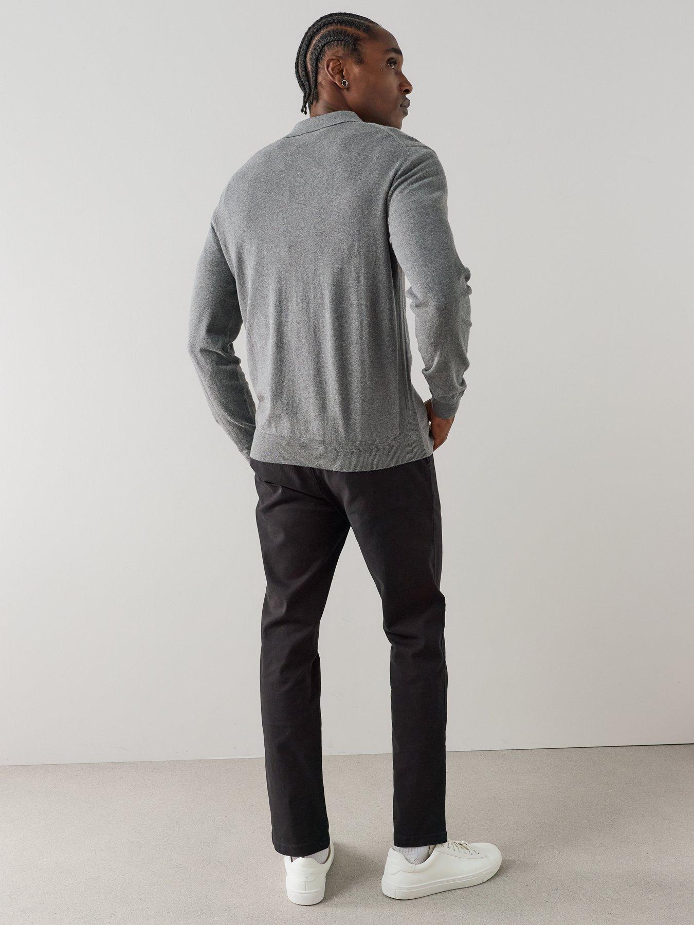 Image 6 of 7 of The Very Collection Cotton Rich Long Sleeve Polo Jumper - Charcoal