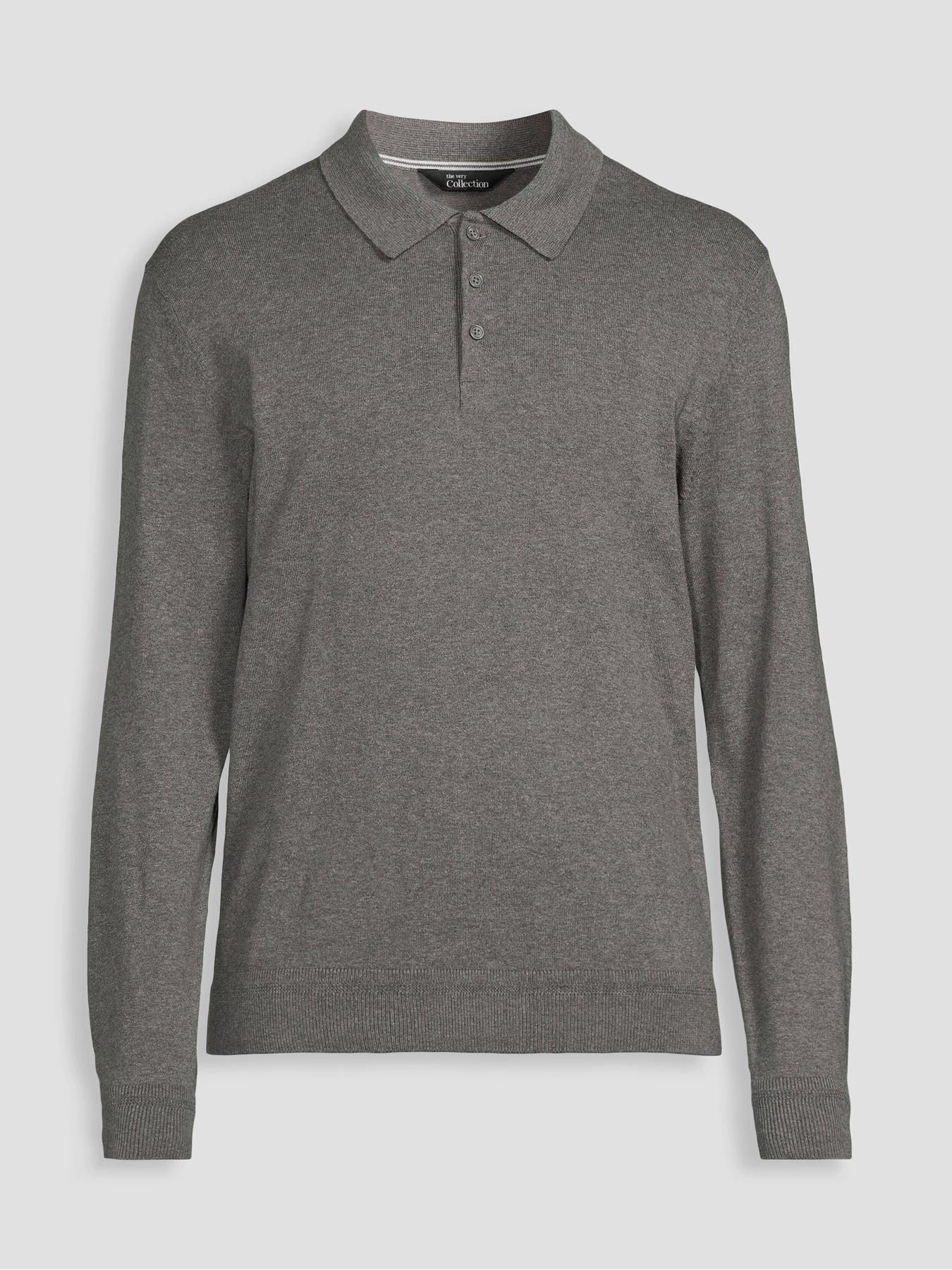 Image 7 of 7 of The Very Collection Cotton Rich Long Sleeve Polo Jumper - Charcoal
