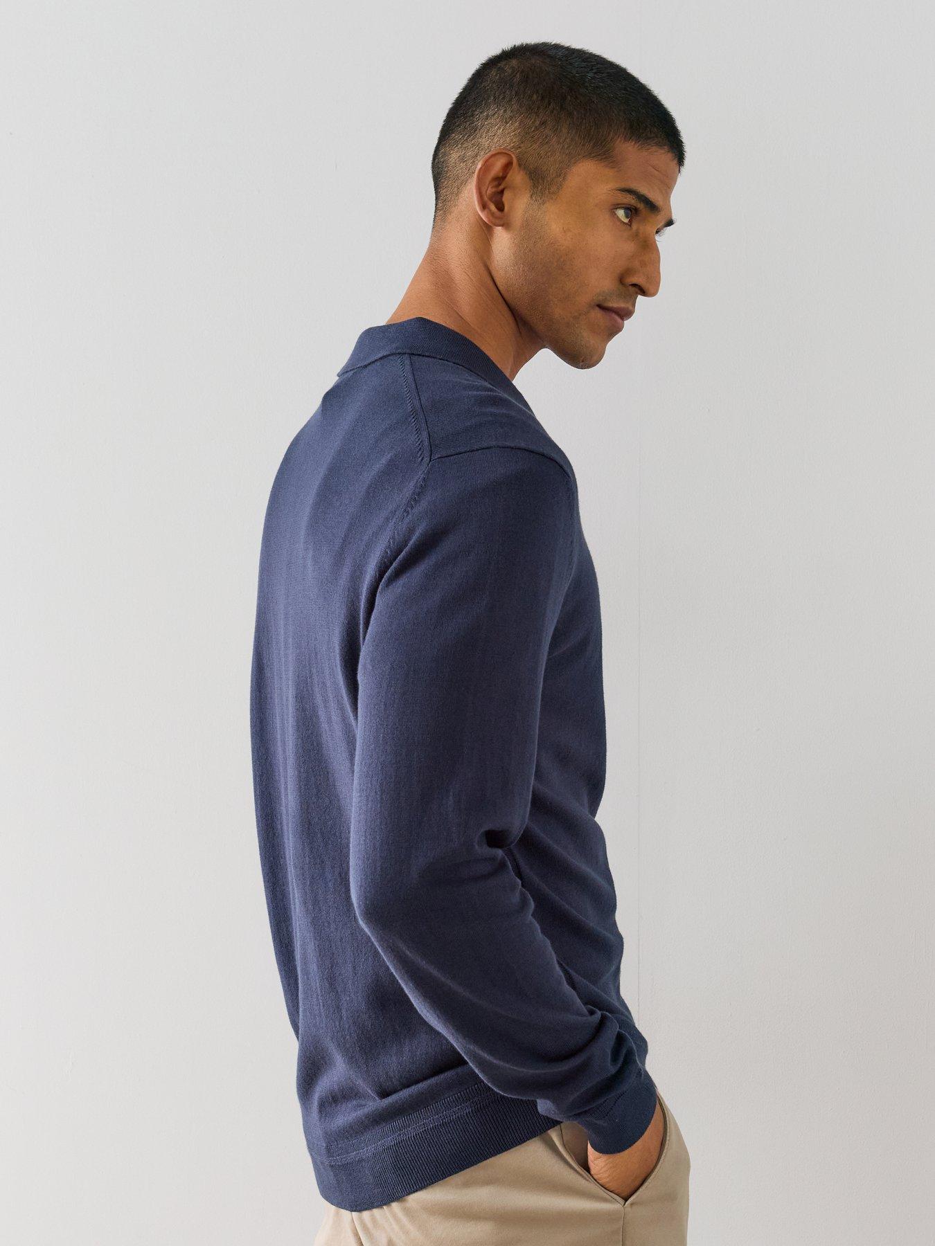 Image 2 of 7 of The Very Collection Cotton Rich Long Sleeve Polo Jumper - Navy