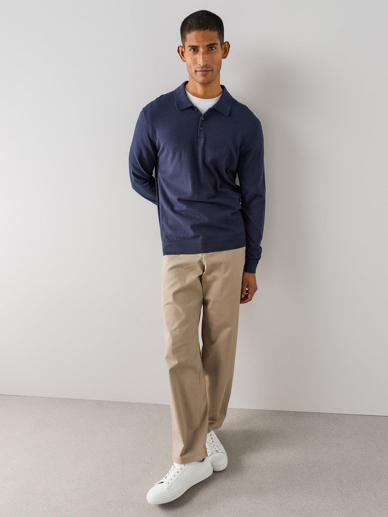 Image 3 of 7 of The Very Collection Cotton Rich Long Sleeve Polo Jumper - Navy