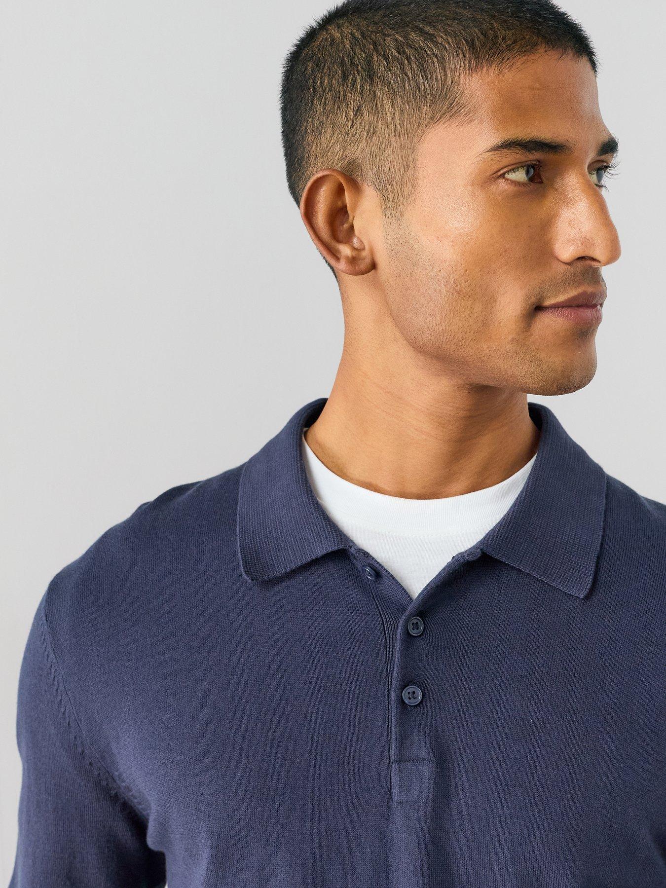 Image 4 of 7 of The Very Collection Cotton Rich Long Sleeve Polo Jumper - Navy