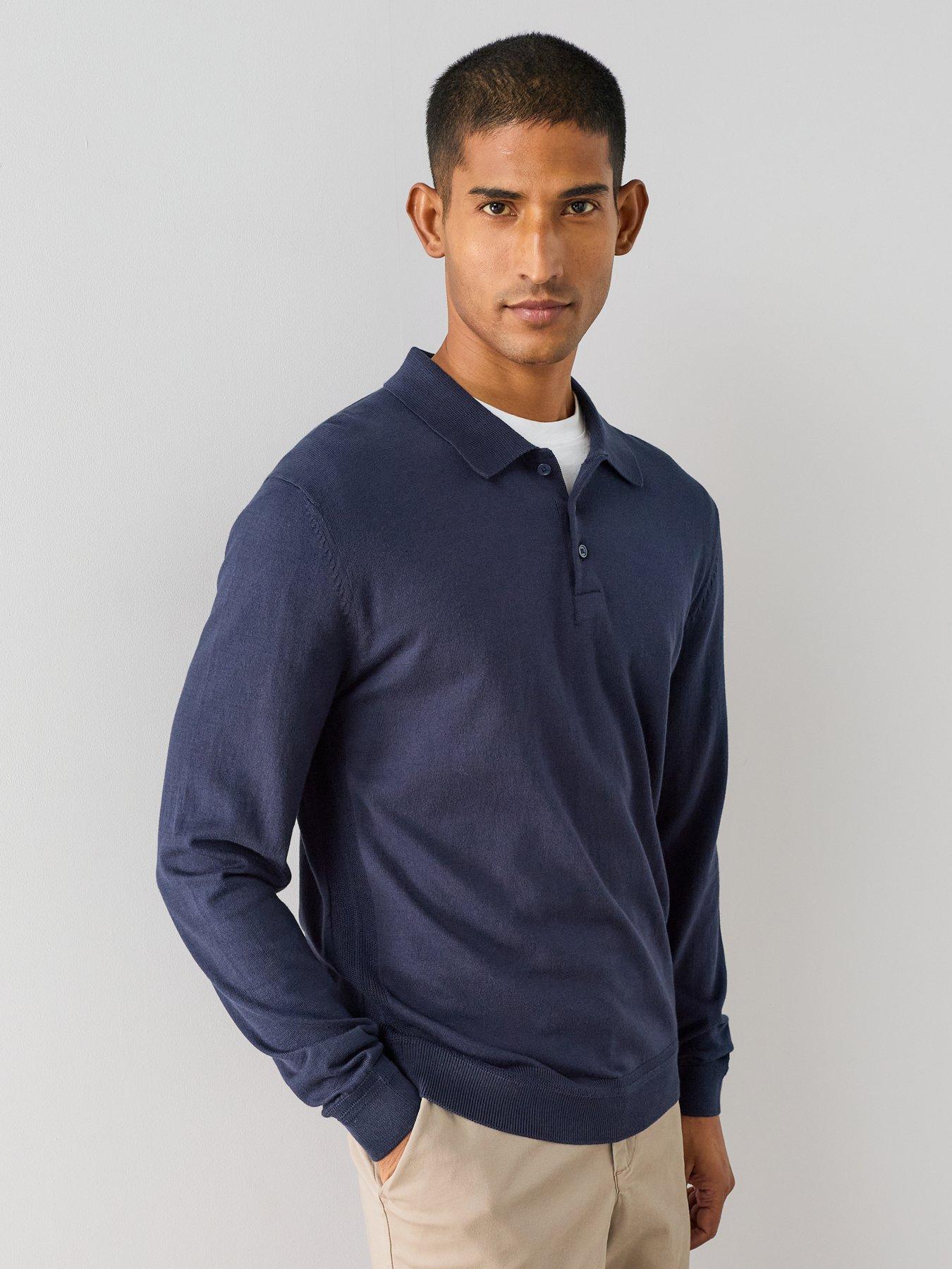 Image 5 of 7 of The Very Collection Cotton Rich Long Sleeve Polo Jumper - Navy