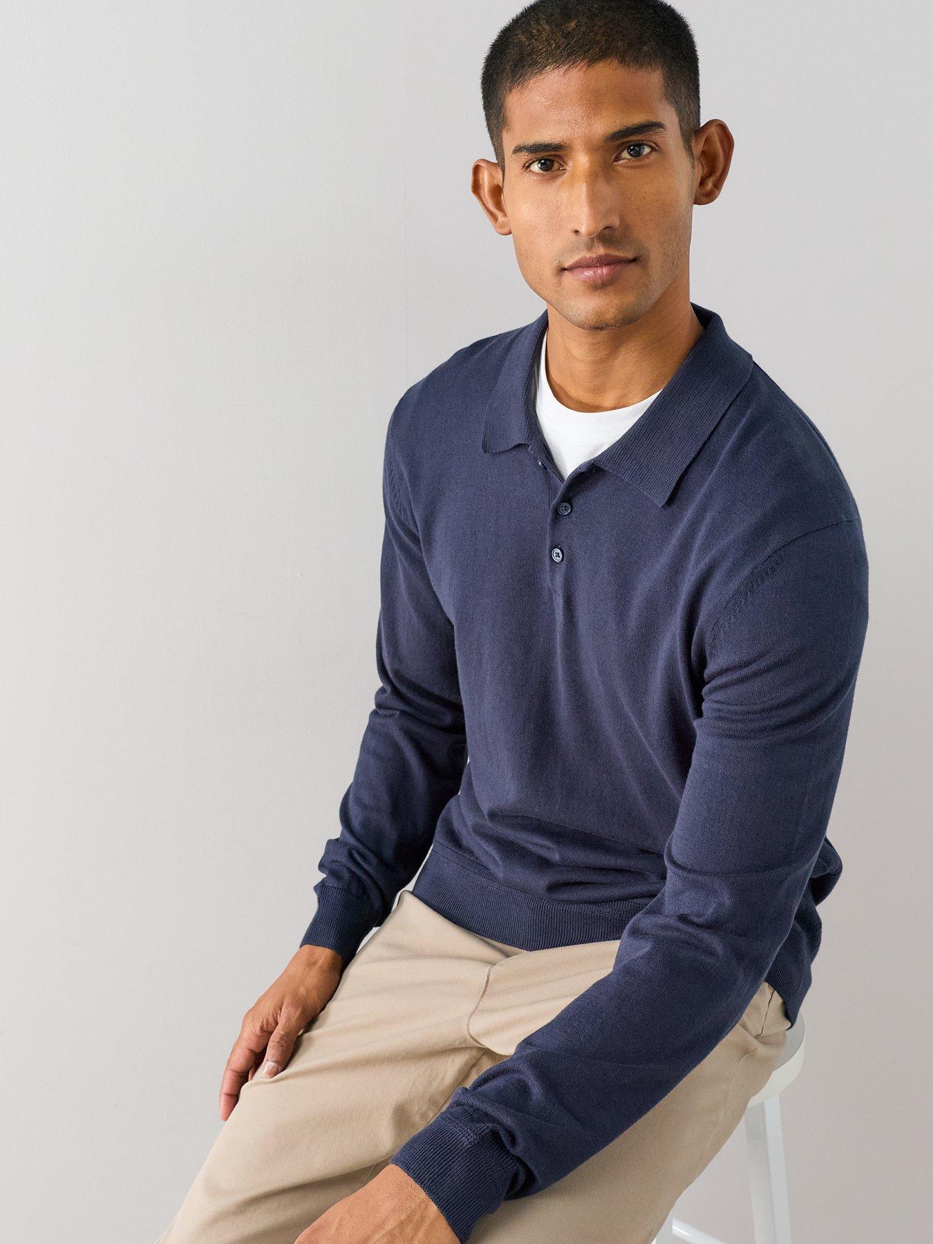 Image 6 of 7 of The Very Collection Cotton Rich Long Sleeve Polo Jumper - Navy