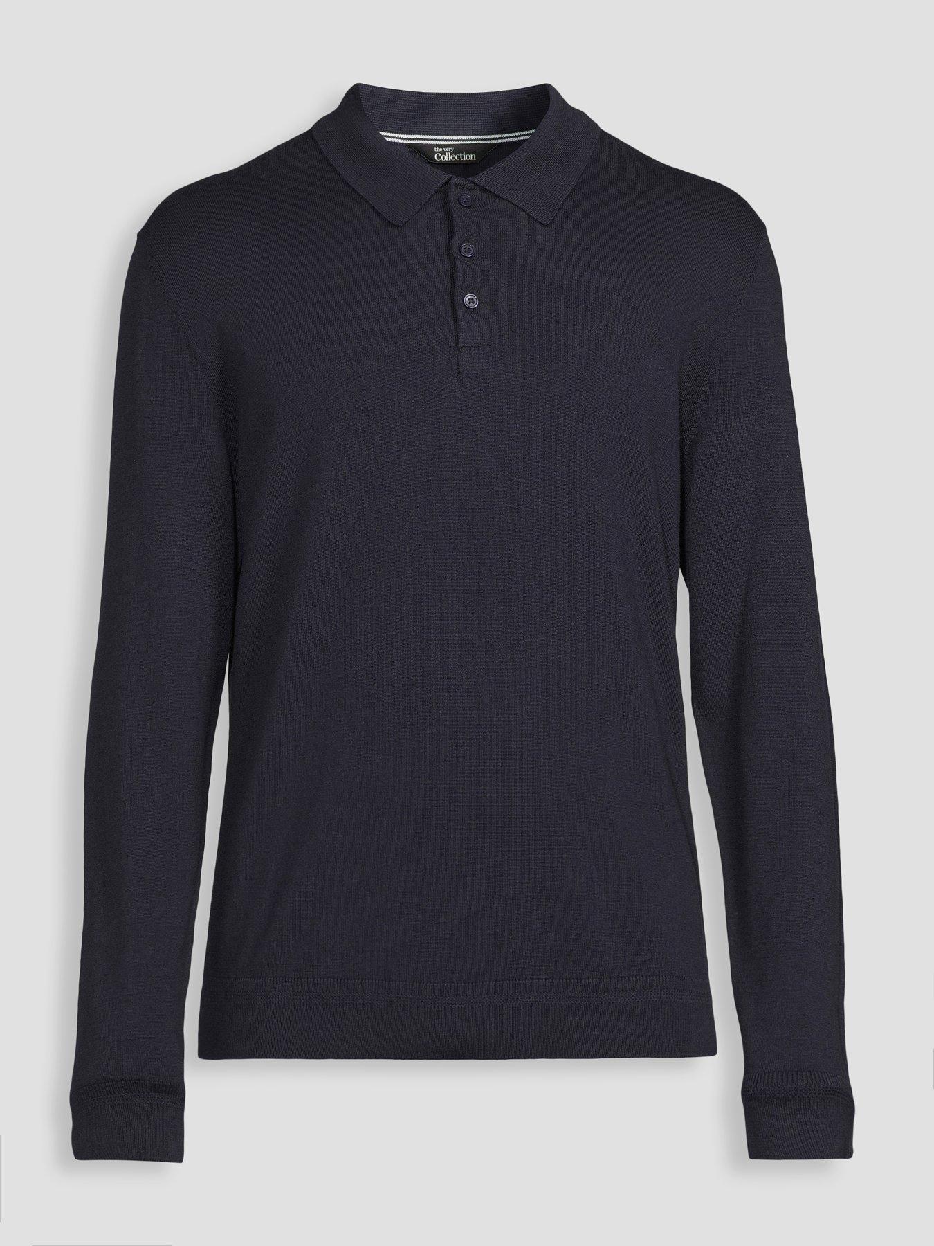 Image 7 of 7 of The Very Collection Cotton Rich Long Sleeve Polo Jumper - Navy
