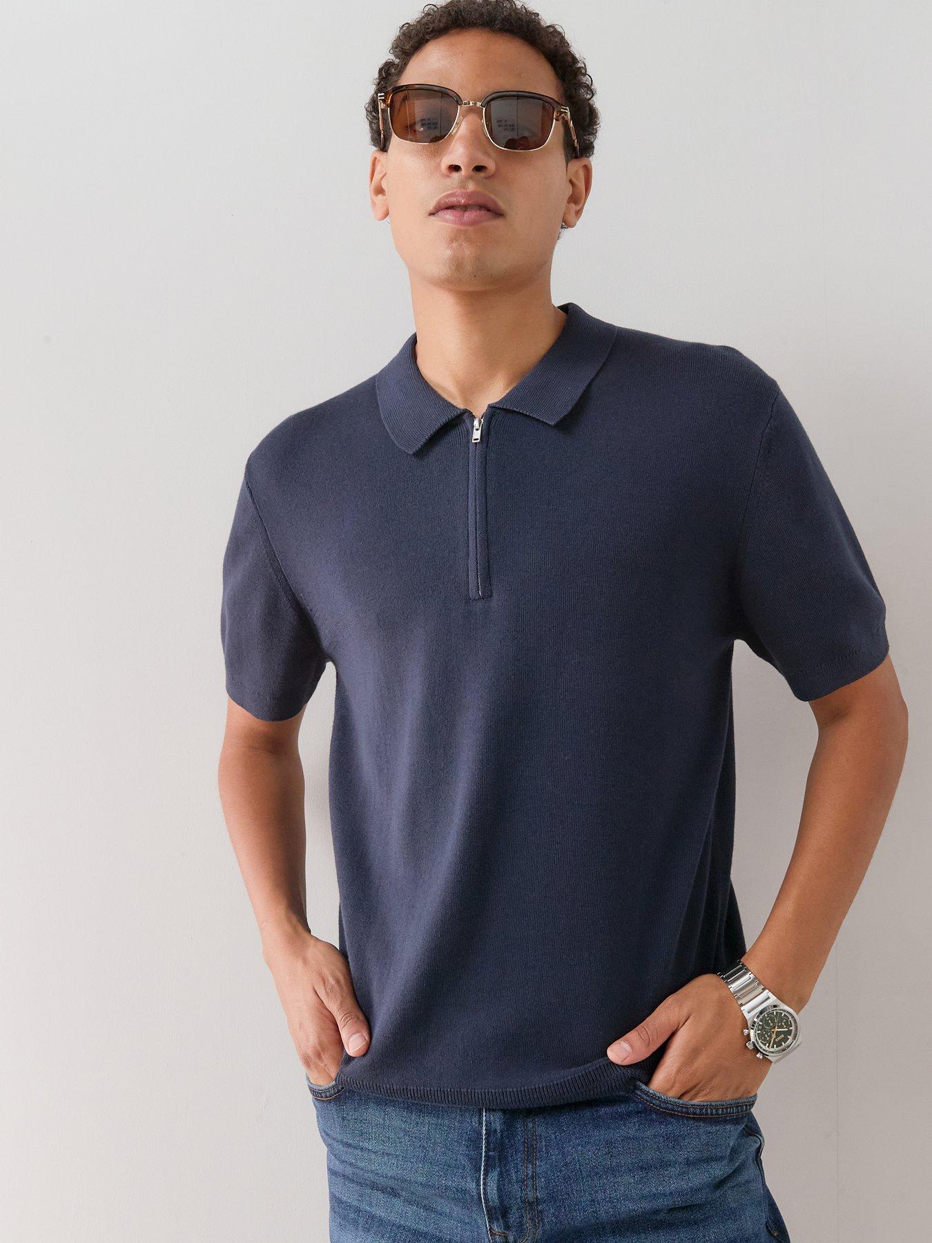 The Very Collection Short Sleeve Zip Neck Polo Shirt - Navy