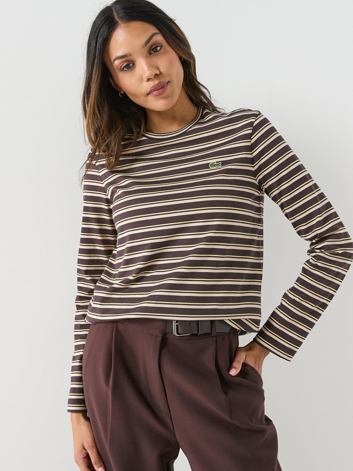 Lacoste Striped Long Sleeve T-Shirt - Brown/Beige