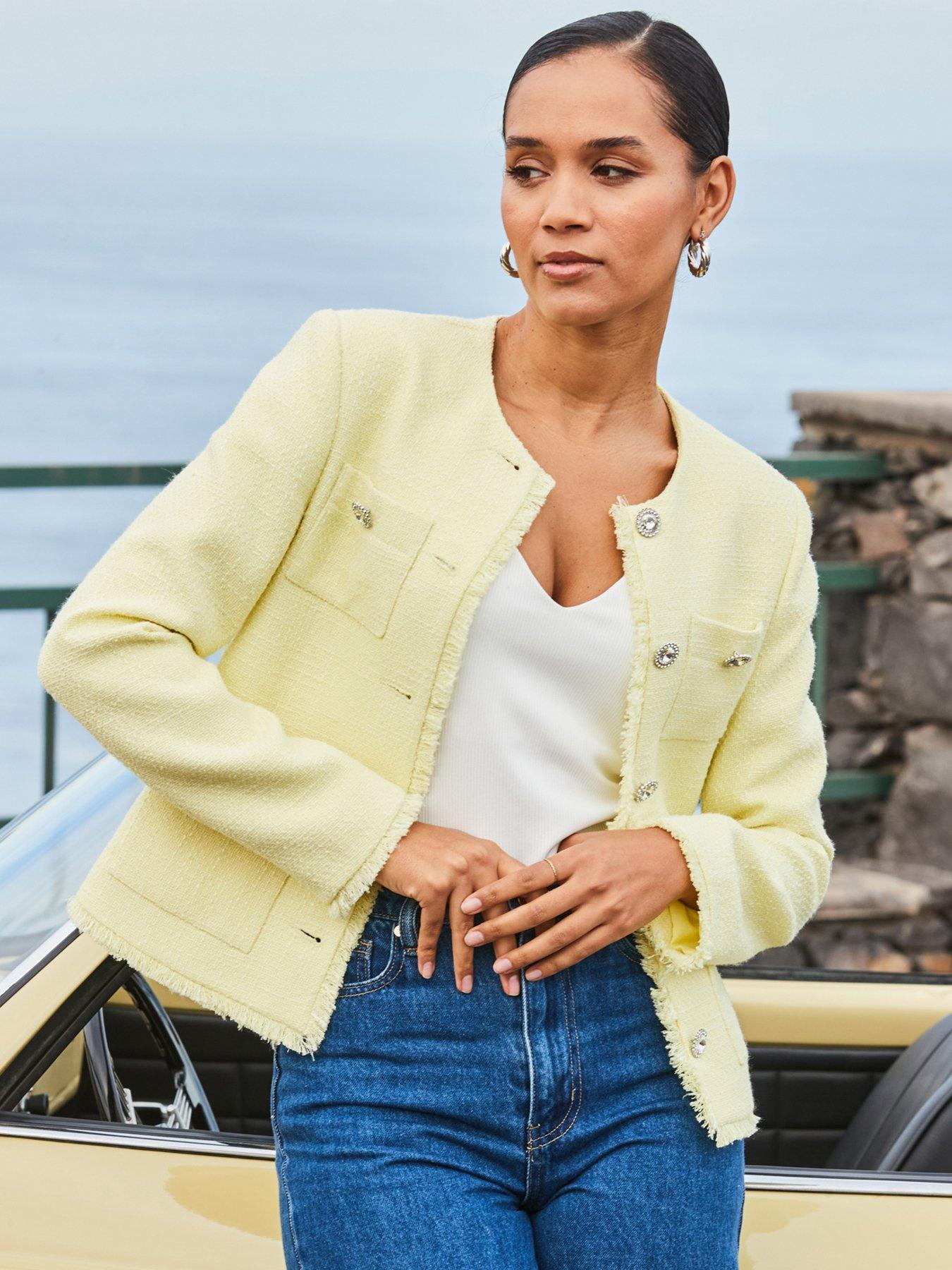 Sosandar Boucle Jacket With Embellished Buttons - Yellow