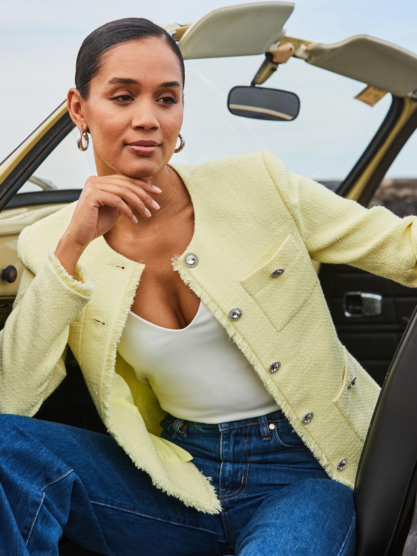  image of sosandar-boucle-jacket-with-embellished-buttons-yellow