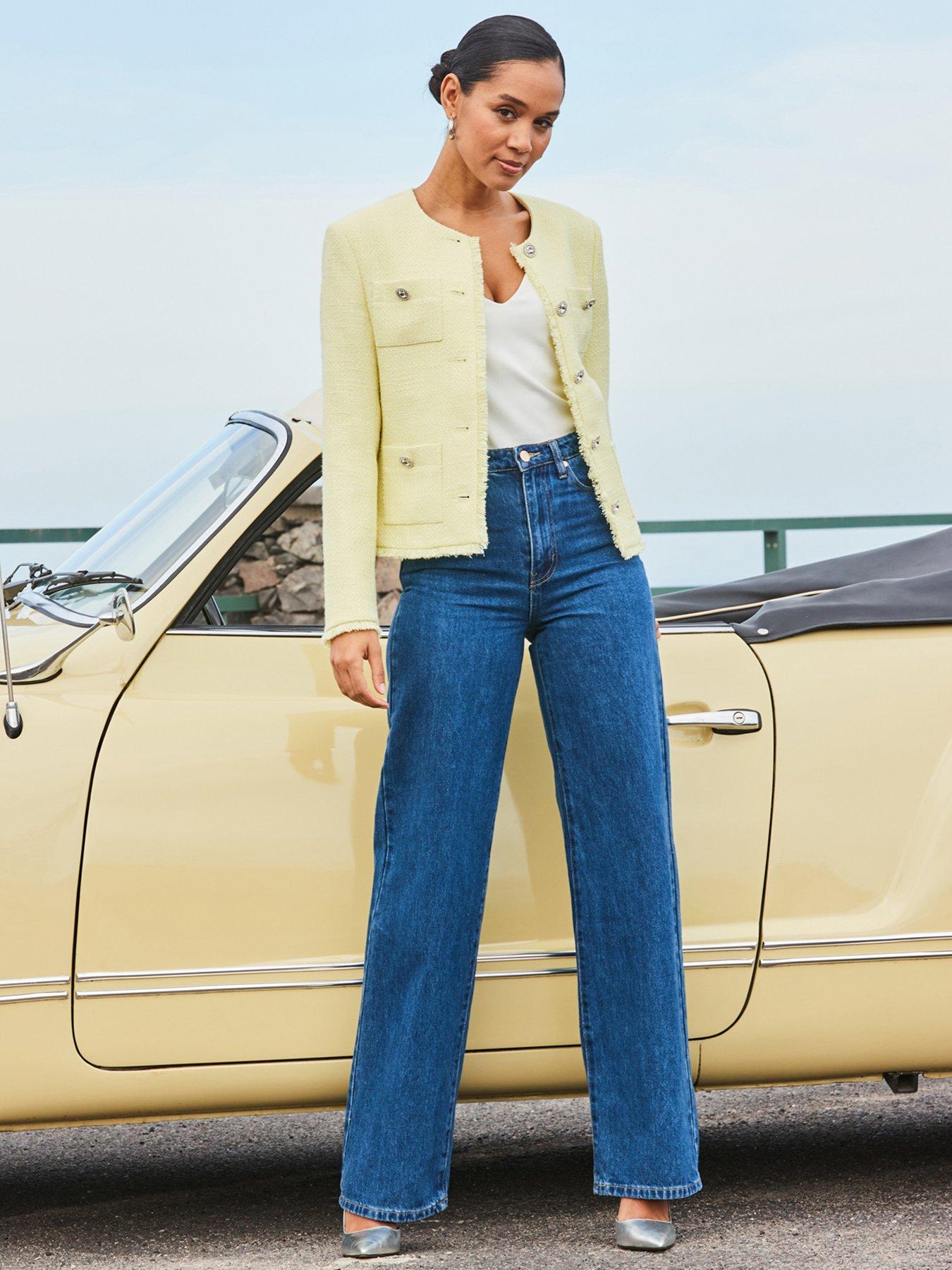 image of sosandar-boucle-jacket-with-embellished-buttons-yellow