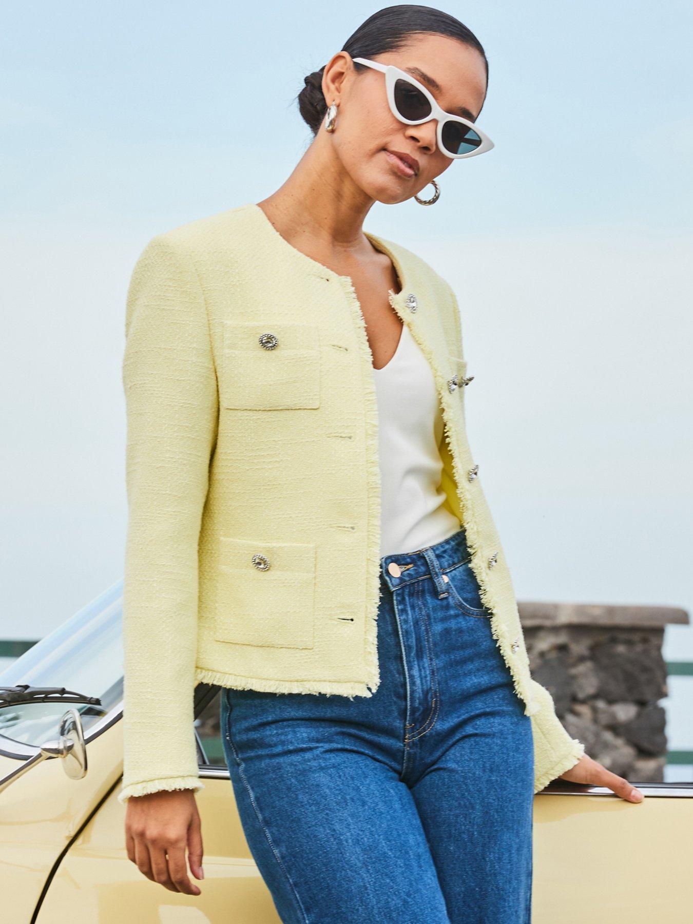  image of sosandar-boucle-jacket-with-embellished-buttons-yellow
