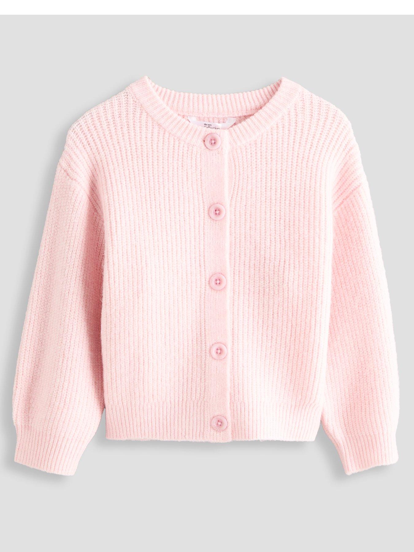 The Very Collection Girls' Ribbed Knit Button Front Cardigan - Light Pink