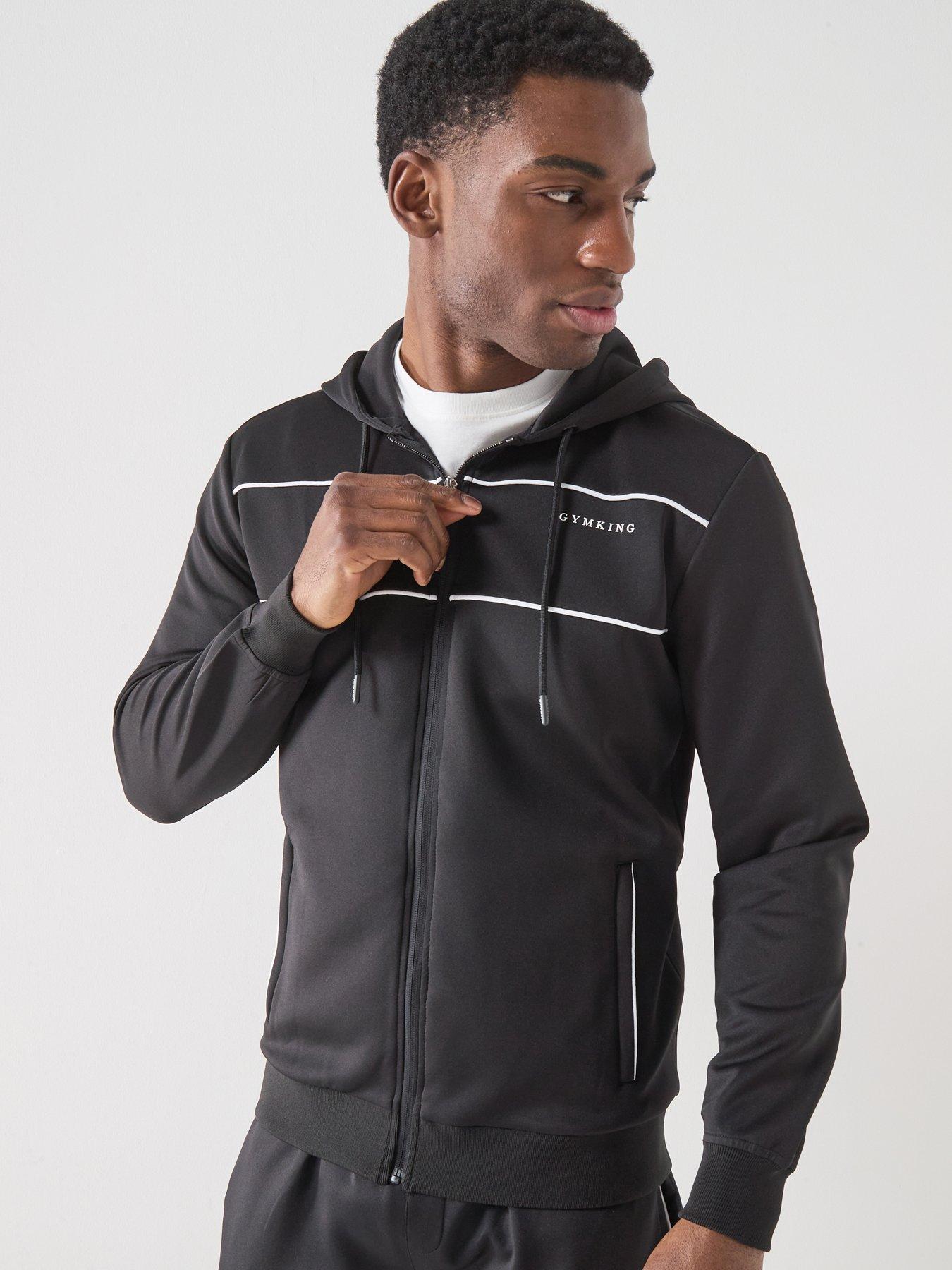 Gym King Mens Core Piped Full Zip Hoodie - Black