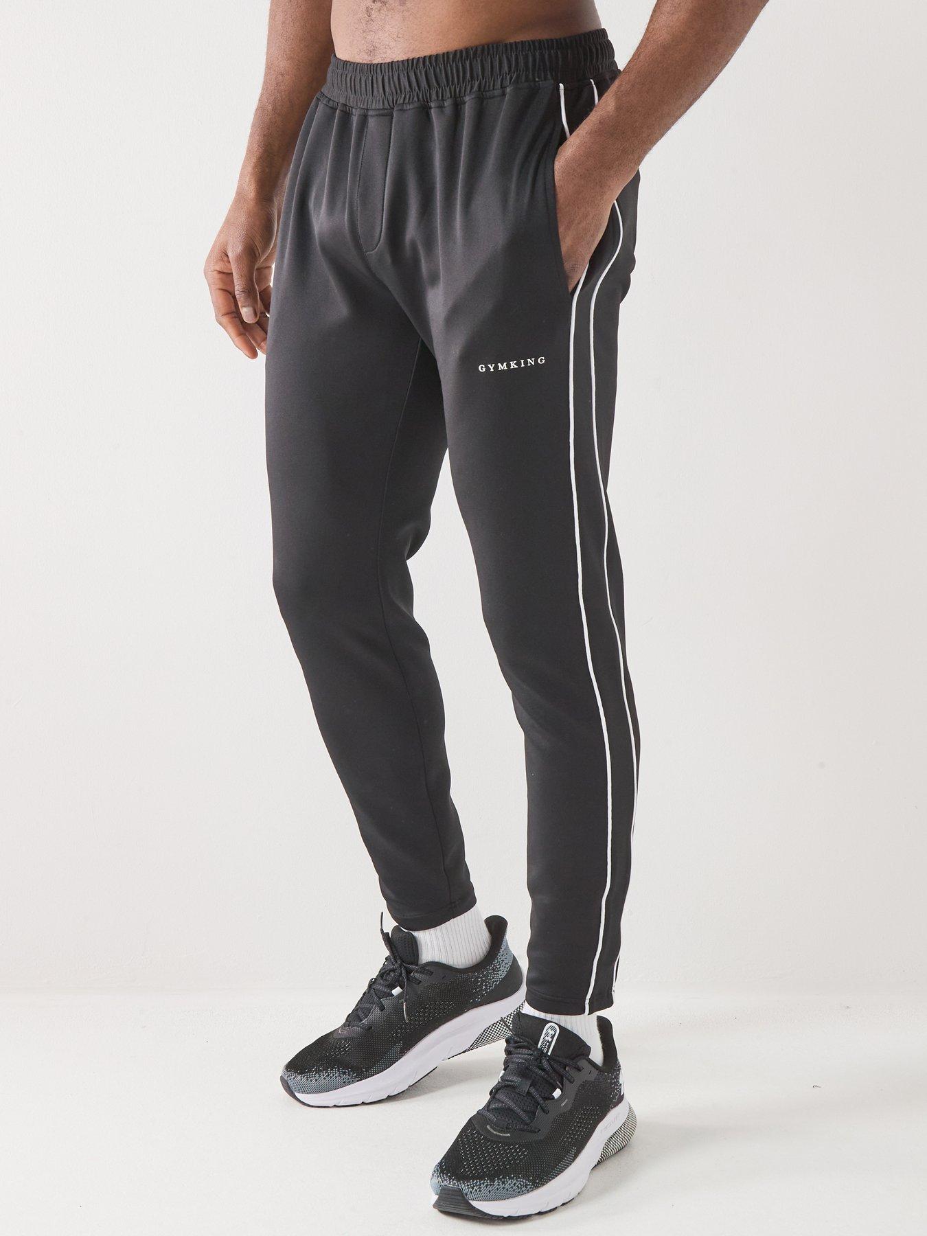 Gym King Mens Core Piped Tapered Leg Track Pants - Black