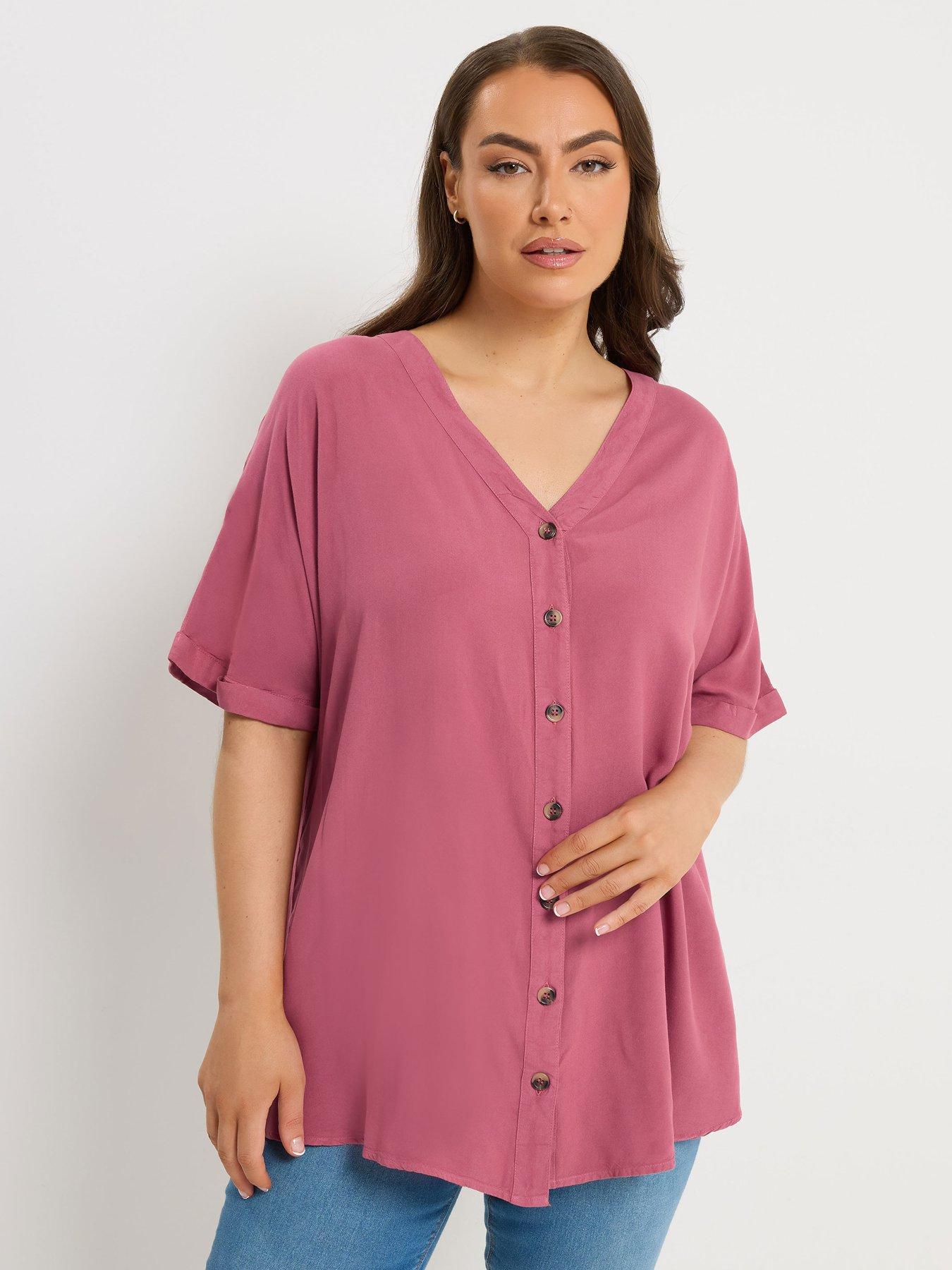 Yours Curve Button Through Chambray Blouse - Blue