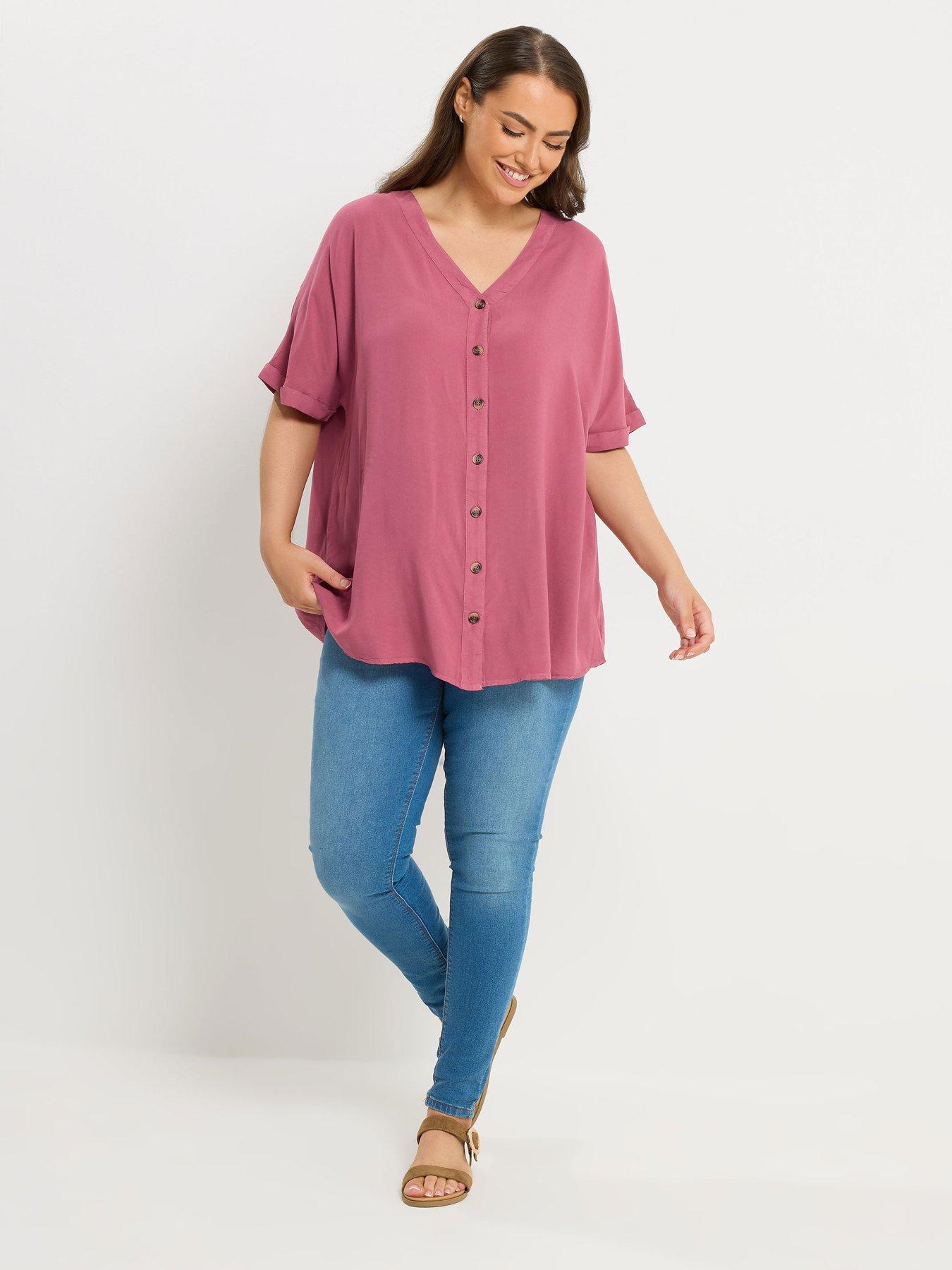 Image 3 of 5 of Yours Curve Button Through Chambray Blouse - Blue