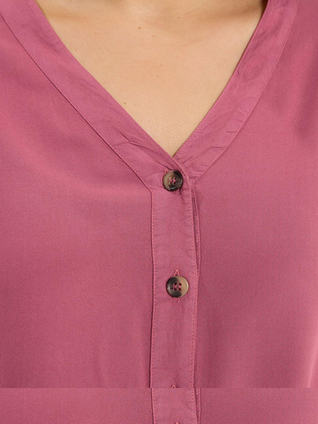 Image 4 of 5 of Yours Curve Button Through Chambray Blouse - Blue