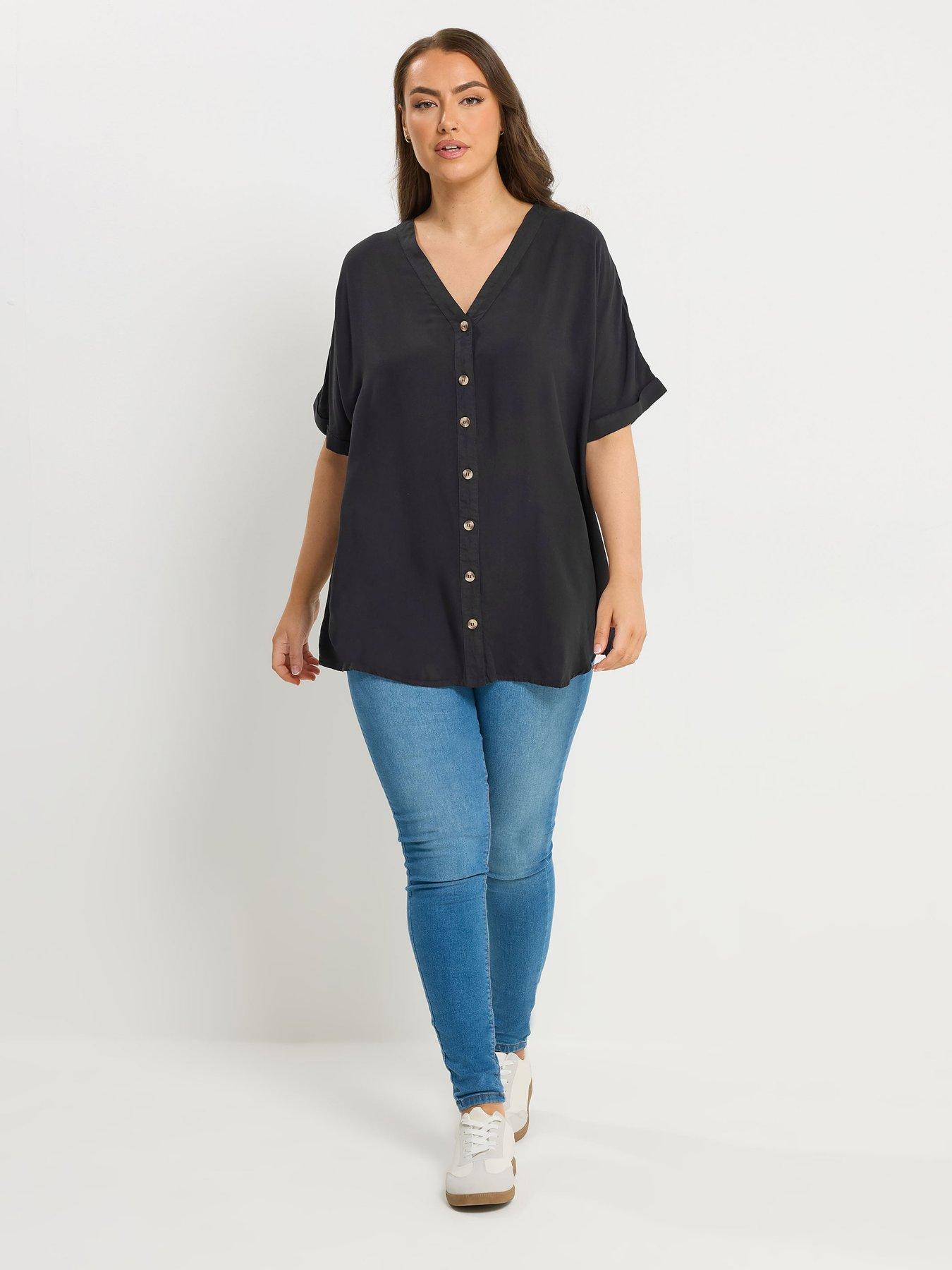  image of yours-curve-button-through-chambray-blouse-black