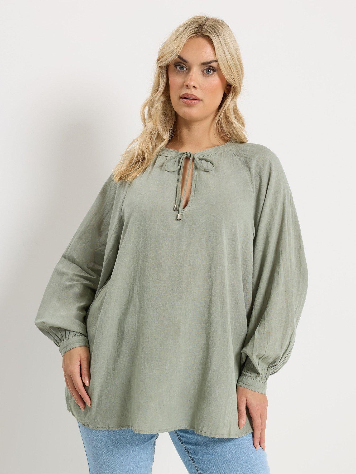 yours-curve-long-sleeve-gypsy-tie-neck-top-green