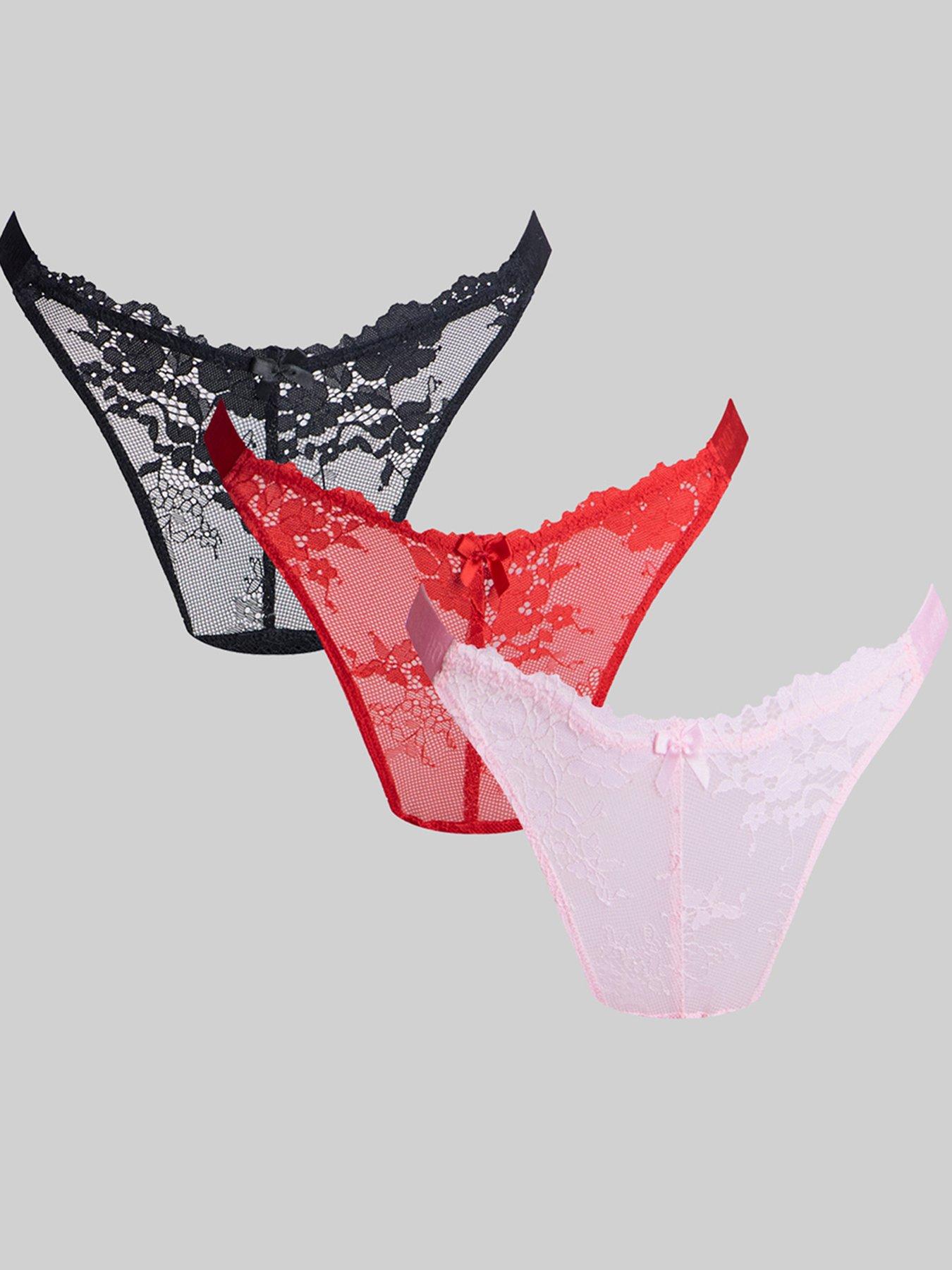 Boux Avenue Fran High Leg Lace Thongs 3 Pack - Black/Red/Pink