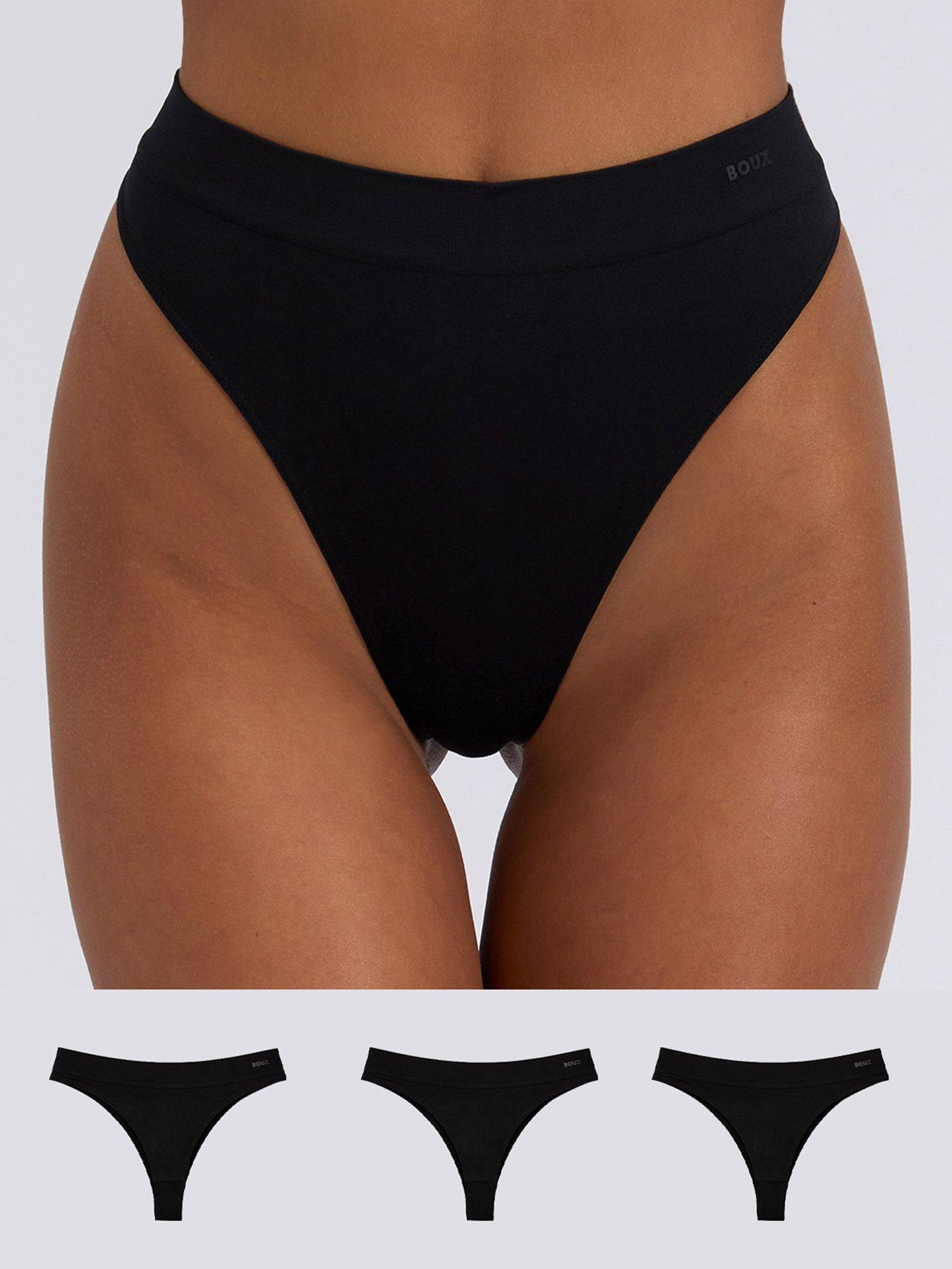 Image 1 of 4 of Boux Avenue Seamfree High Leg Thongs 3 Pack - Black