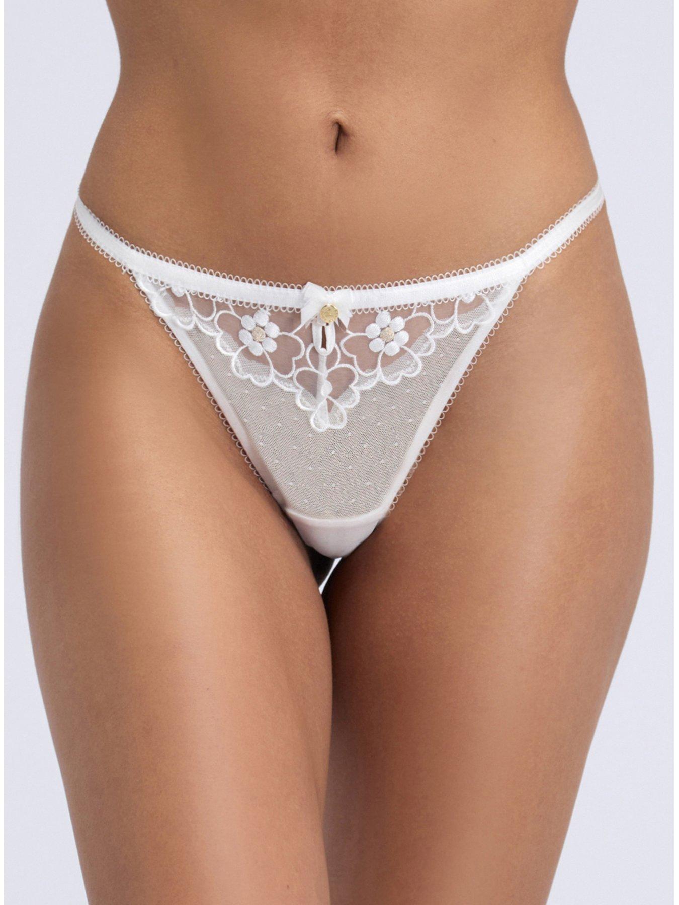 Image 5 of 5 of Boux Avenue Evangeline Embroidered Thong - White