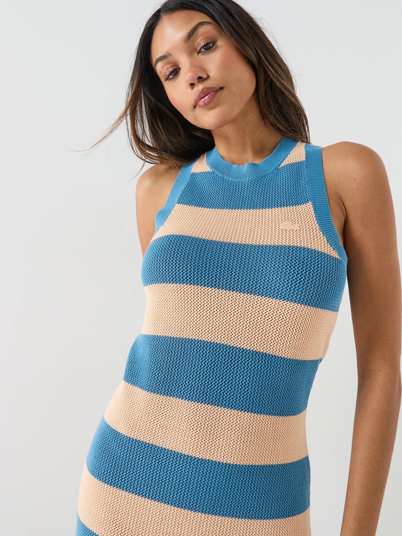 Image 4 of 5 of Lacoste Sleeveless Knitted Stripe Maxi Dress - Blue/Pink