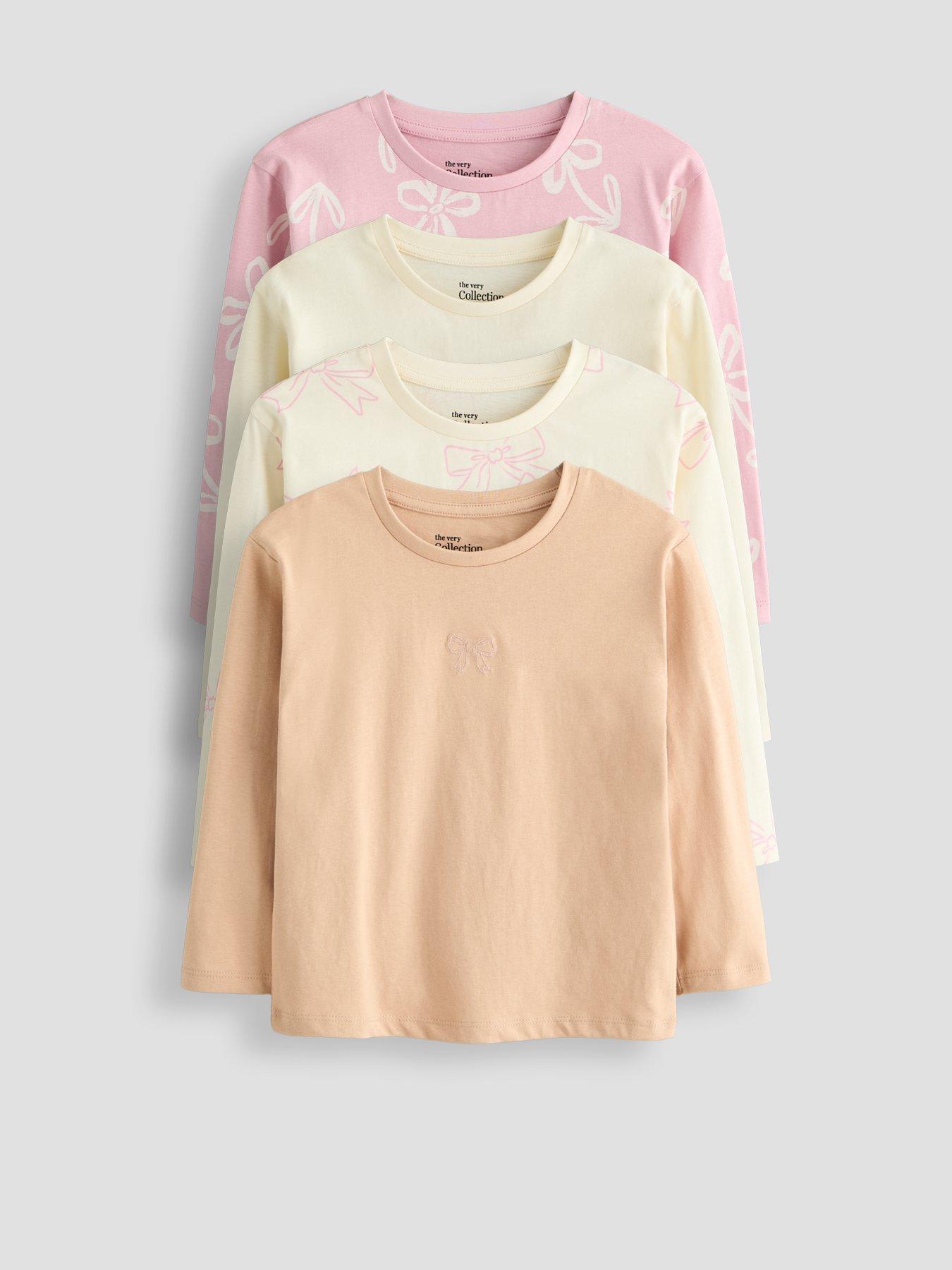 The Very Collection Girls 4 Pack Long Sleeve Basic T-shirts - Multi