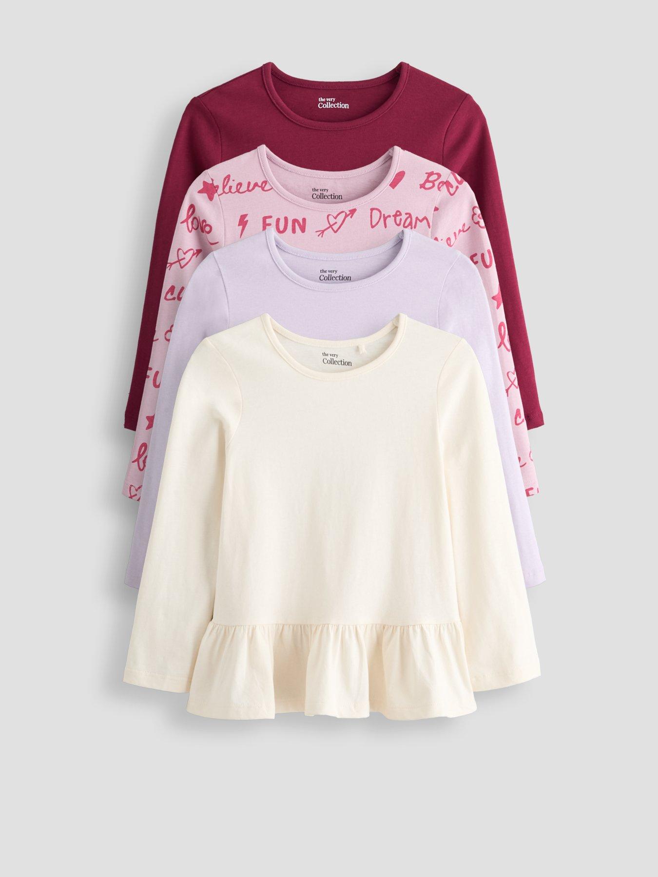 The Very Collection Girls 4 Pack Peplum Long Sleeve T-Shirts - Multi