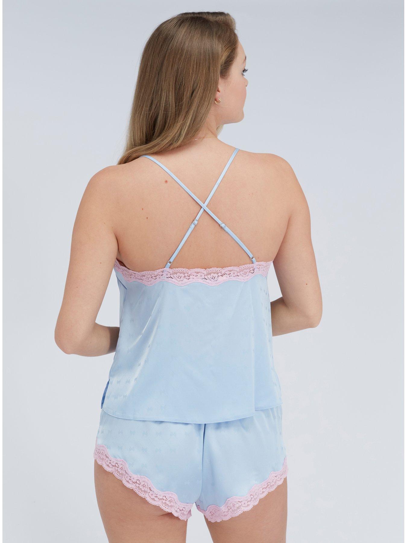 Image 2 of 5 of Boux Avenue Bow Satin Cami Set - Blue