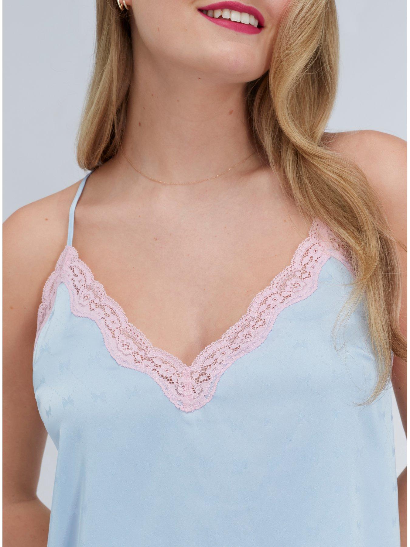 Image 4 of 5 of Boux Avenue Bow Satin Cami Set - Blue