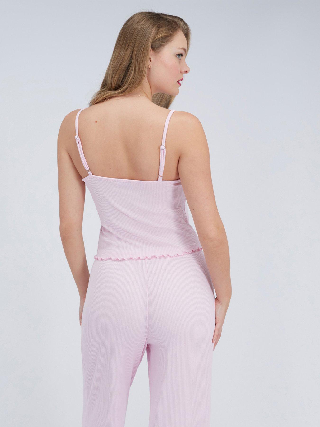  image of boux-avenue-lace-rib-pyjama-set-pink