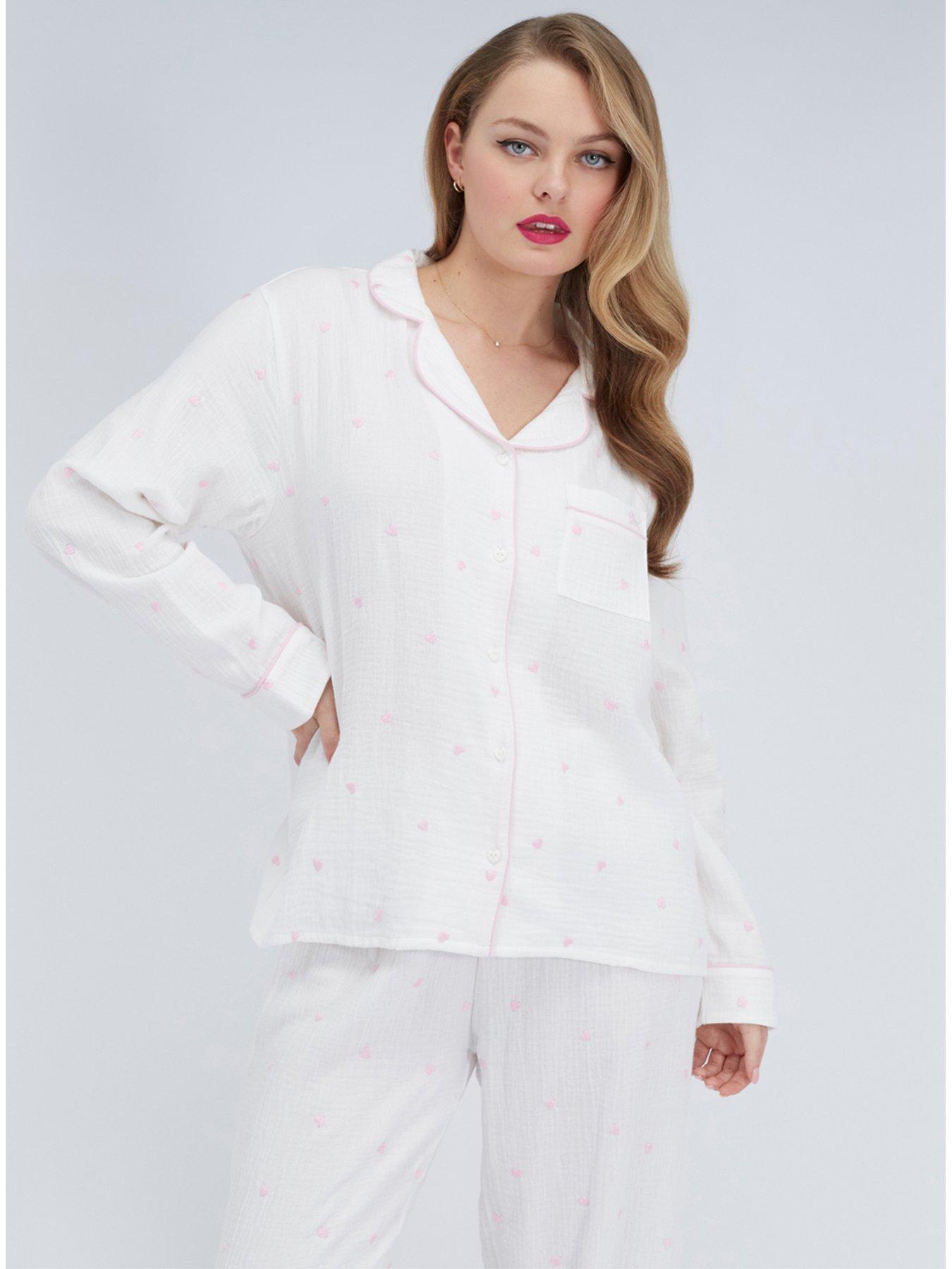  image of boux-avenue-heart-emb-cotton-pyjama-set-white