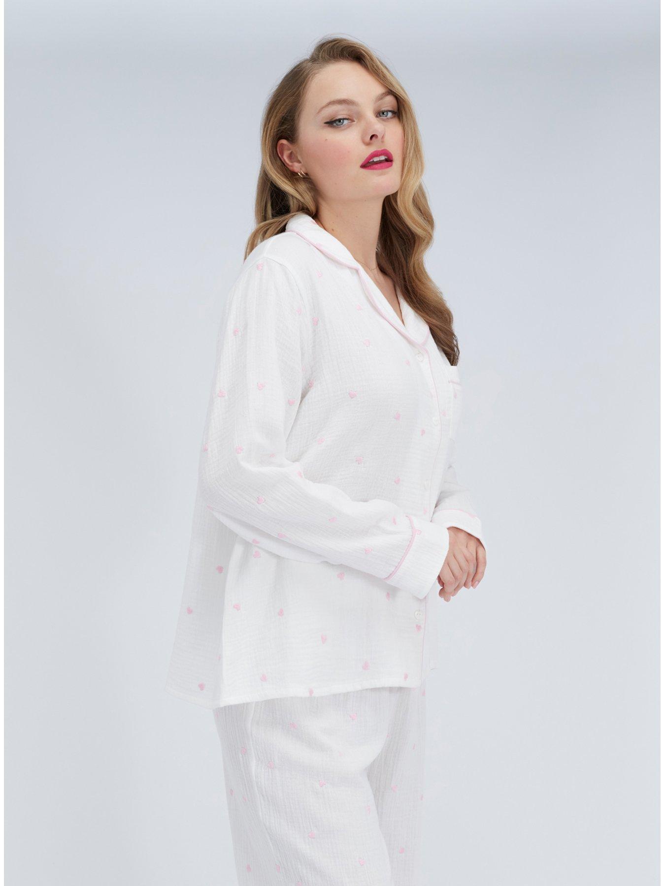  image of boux-avenue-heart-emb-cotton-pyjama-set-white