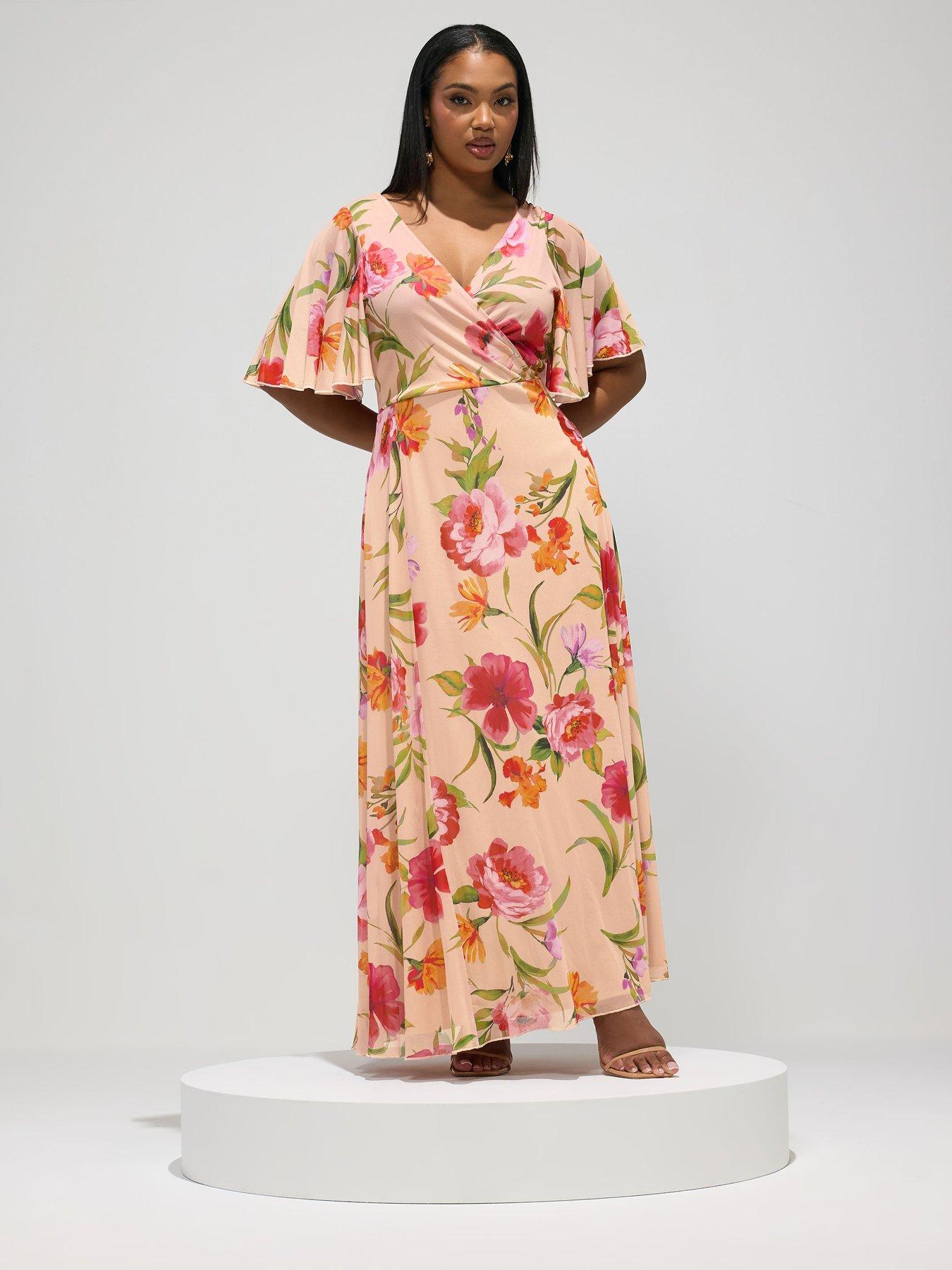 Yours Curve Blur Mesh Wrap Maxi Dress
