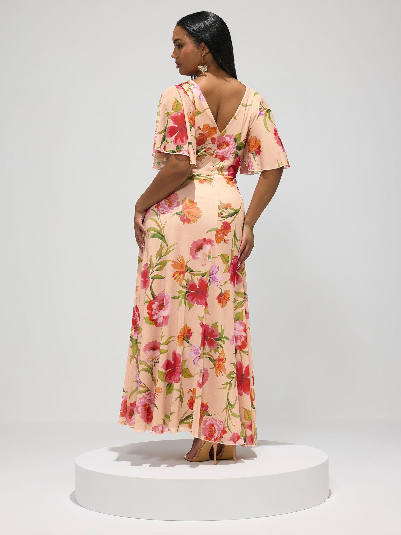 Image 2 of 5 of Yours Curve Blur Mesh Wrap Maxi Dress