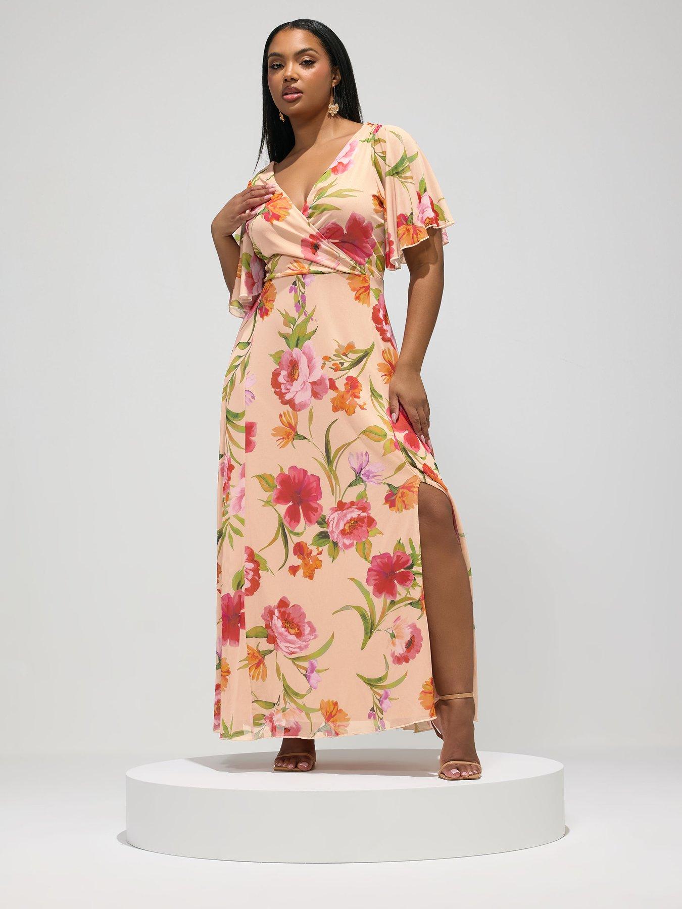 Image 3 of 5 of Yours Curve Blur Mesh Wrap Maxi Dress