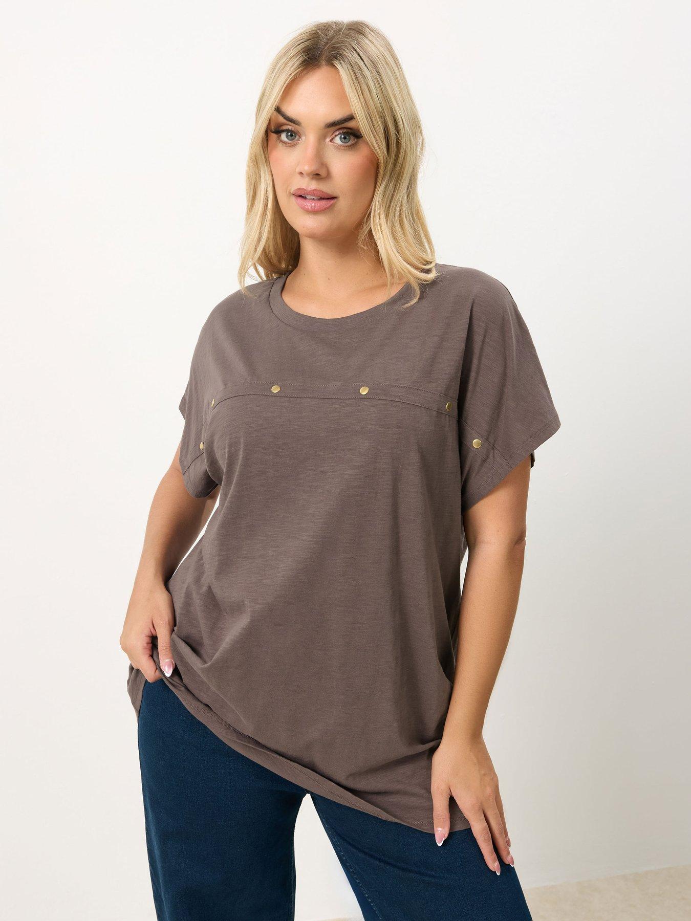 Image 1 of 5 of Yours Curve Cotton Slub Stud Top