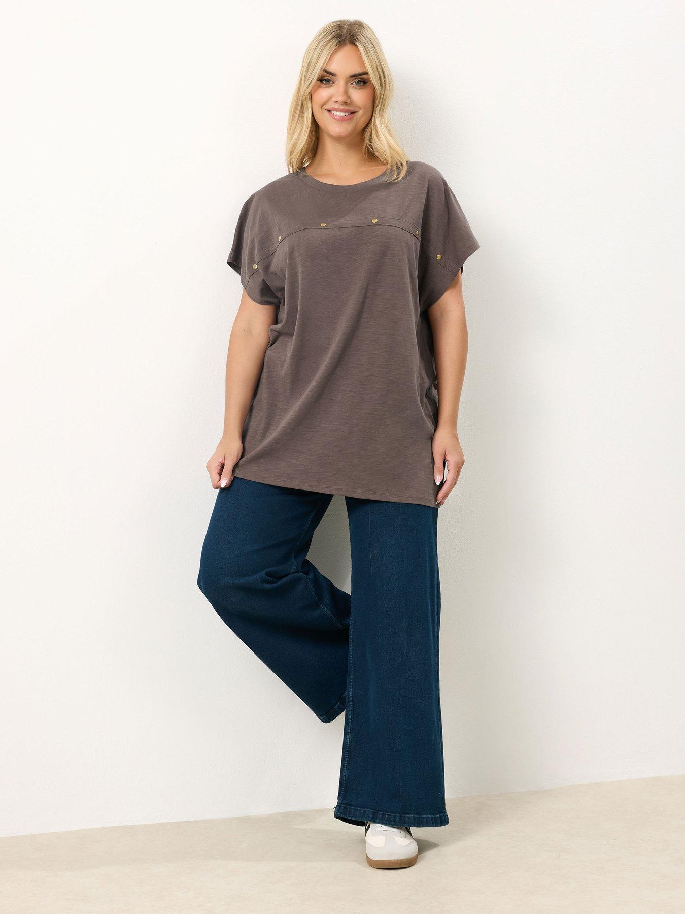 Image 3 of 5 of Yours Curve Cotton Slub Stud Top