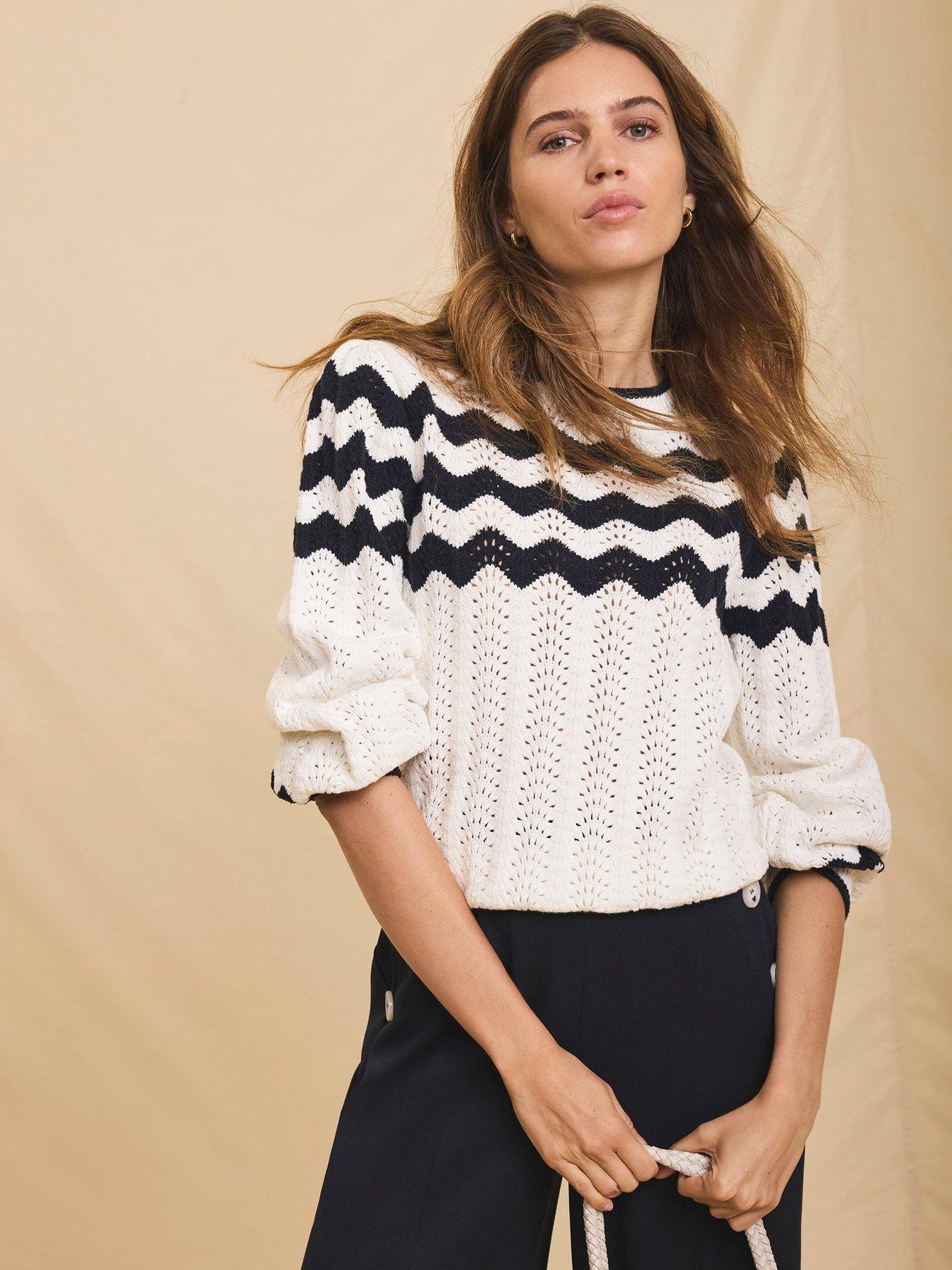 Image 2 of 6 of Mint Velvet Stripe Bow Back Jumper - Ivory