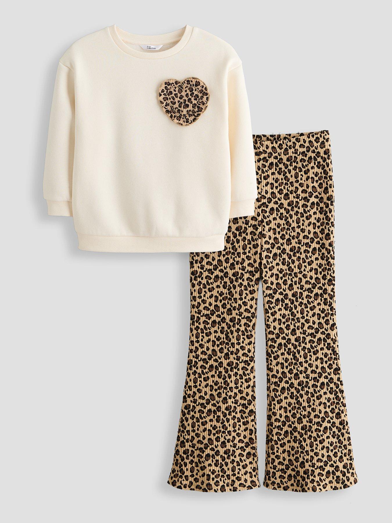 The Very Collection Girls Leopard Heart Applique Sweatshirt And Flare Leggings - Print