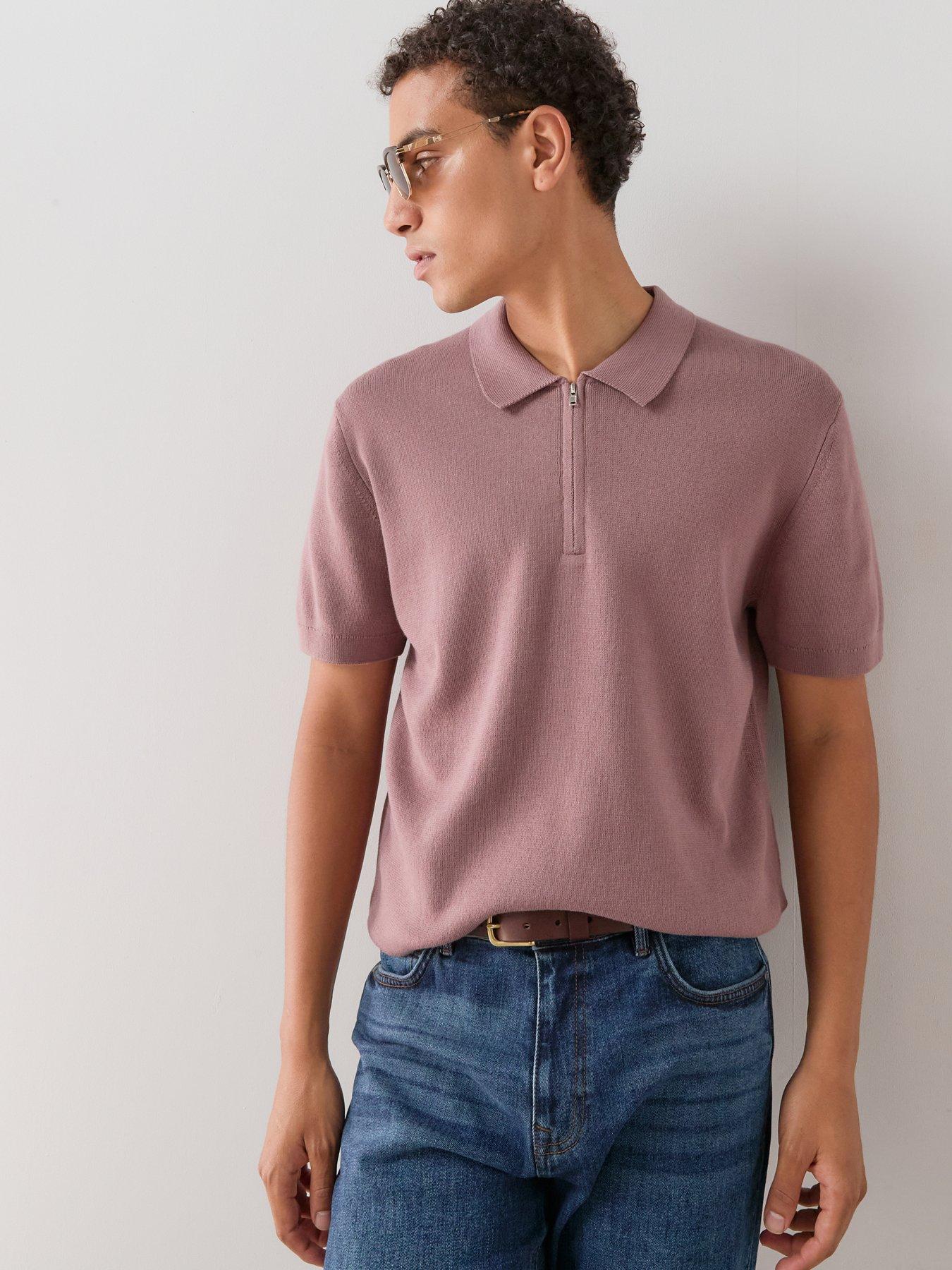 The Very Collection Short Sleeve Zip Neck Polo Shirt - Dusky Pink