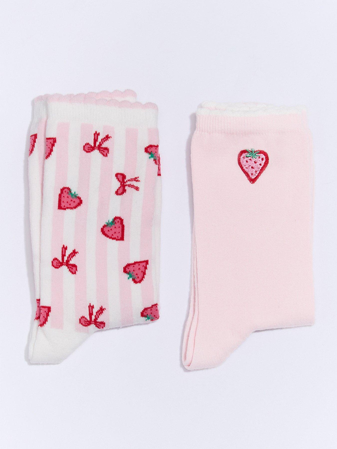  image of boux-avenue-strawberry-ankle-sock-2-pack-pink
