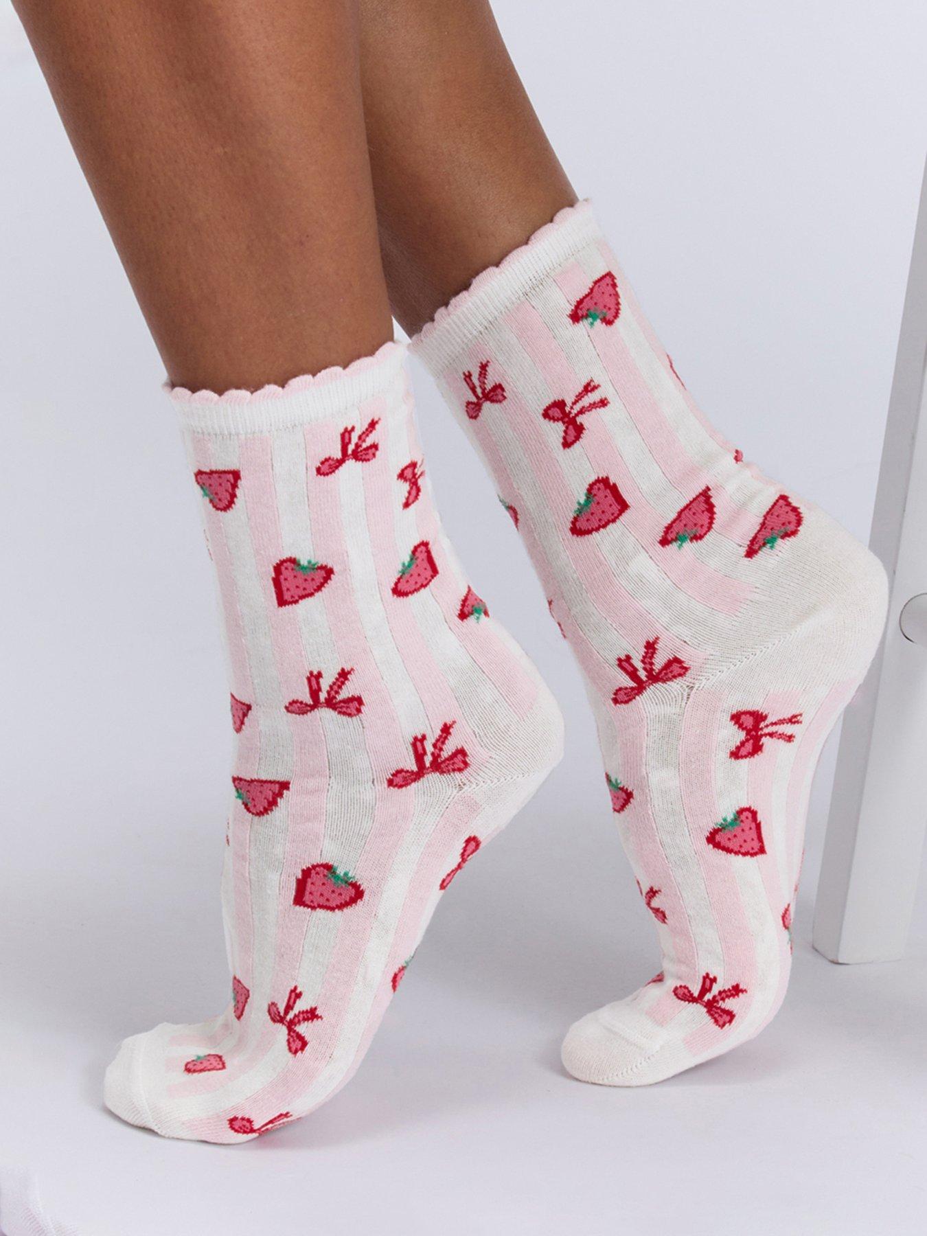  image of boux-avenue-strawberry-ankle-sock-2-pack-pink