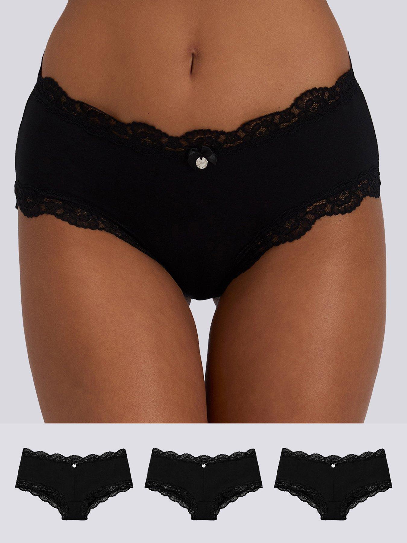 Image 1 of 4 of Boux Avenue Tatiana Plain Lace Trim Shorts 3 Pack - Black