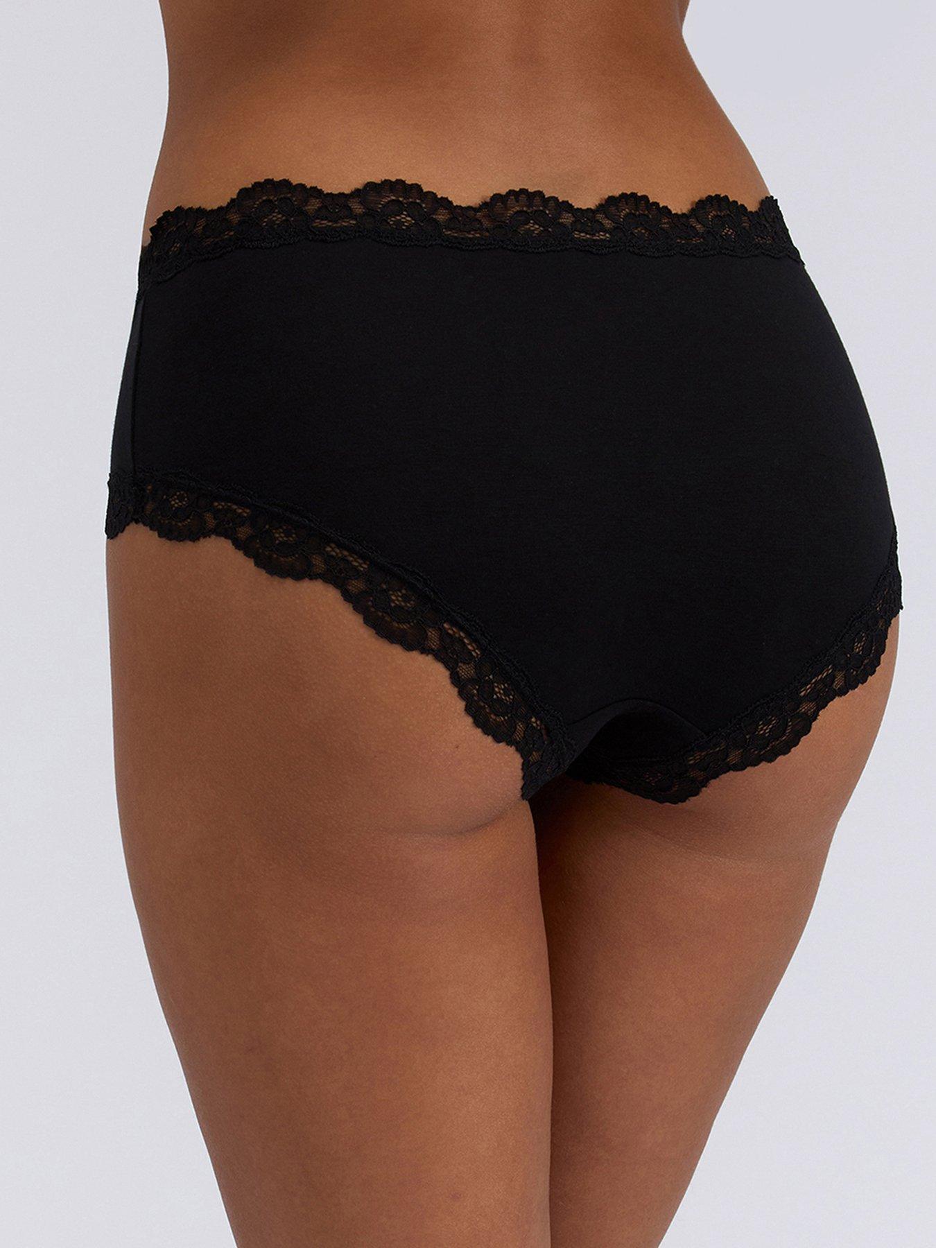 Image 2 of 4 of Boux Avenue Tatiana Plain Lace Trim Shorts 3 Pack - Black