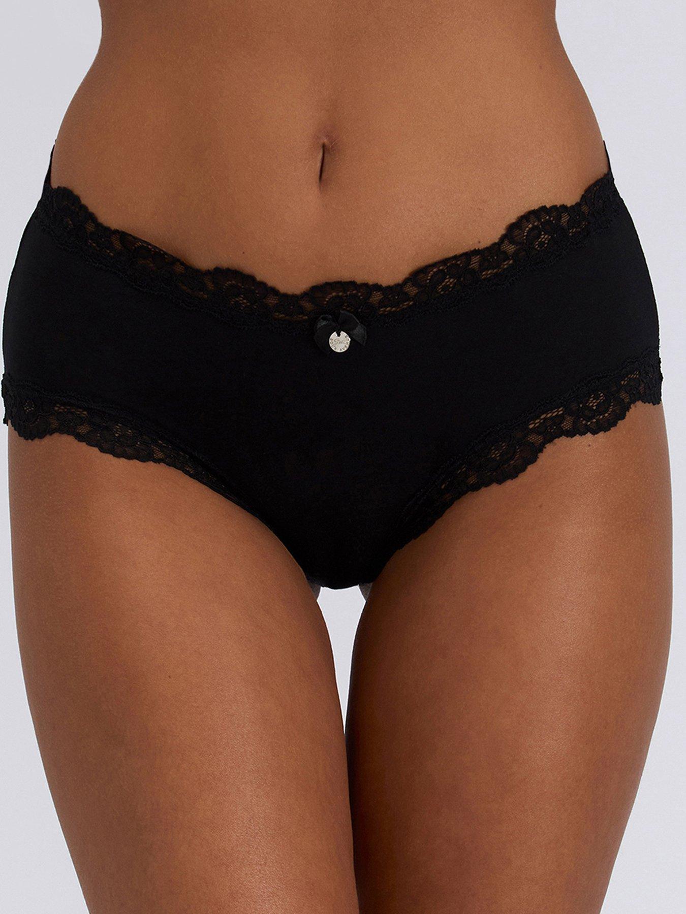 Image 3 of 4 of Boux Avenue Tatiana Plain Lace Trim Shorts 3 Pack - Black