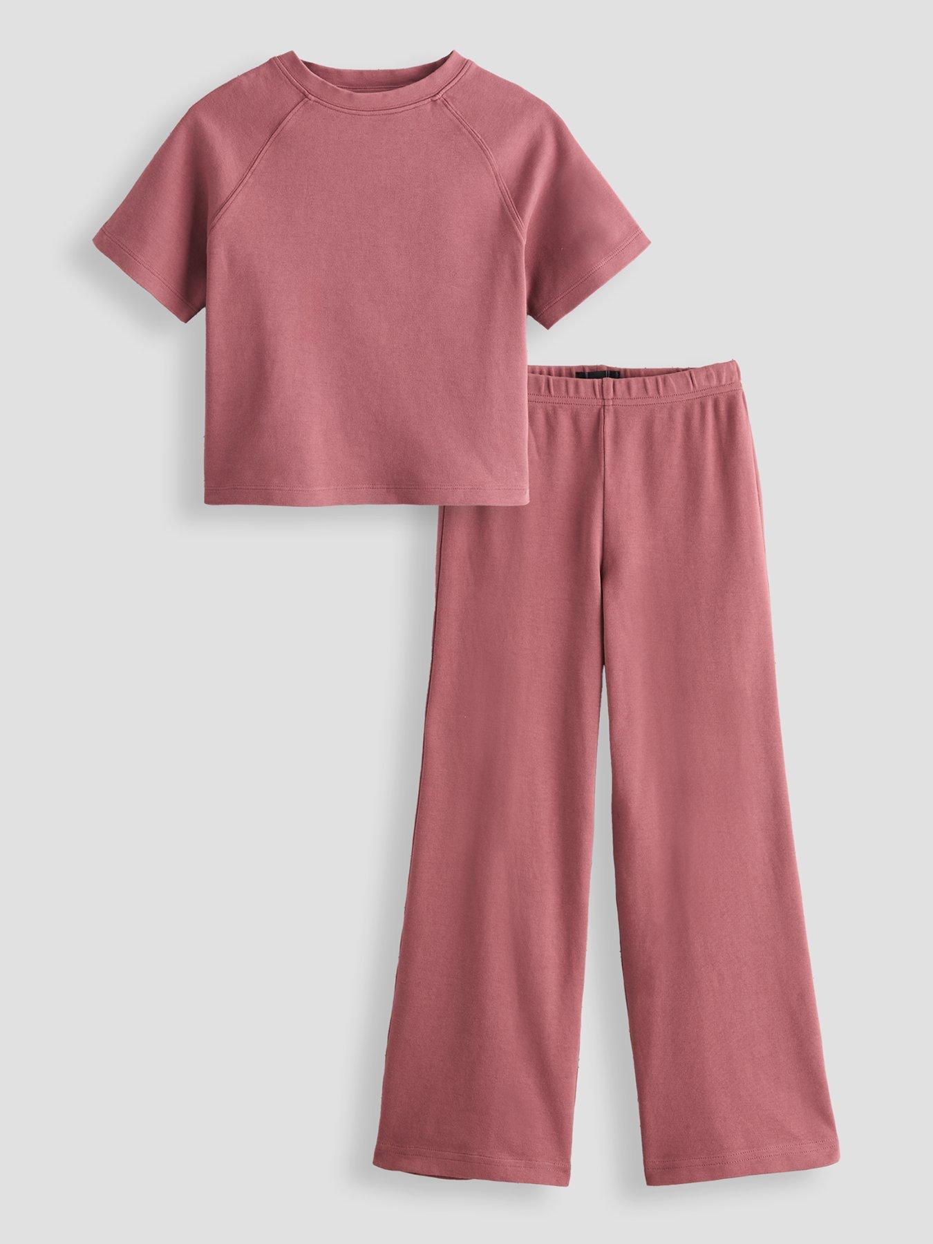 The Very Collection Girls Acid Wash Oversized Top And Wide Leg Trouser Outfit - Pink