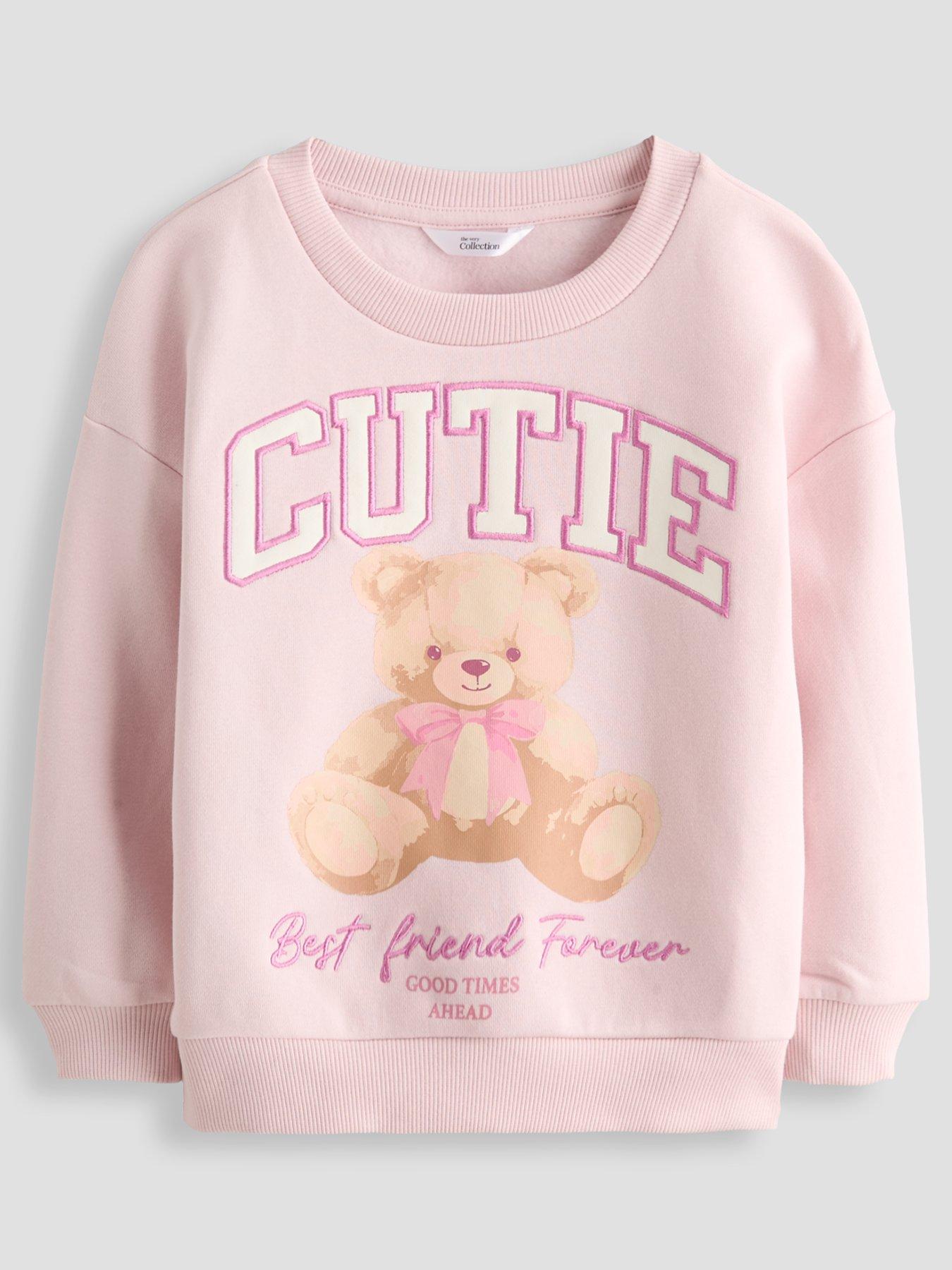 The Very Collection Girls Teddy Bear Print Sweatshirt - Pink