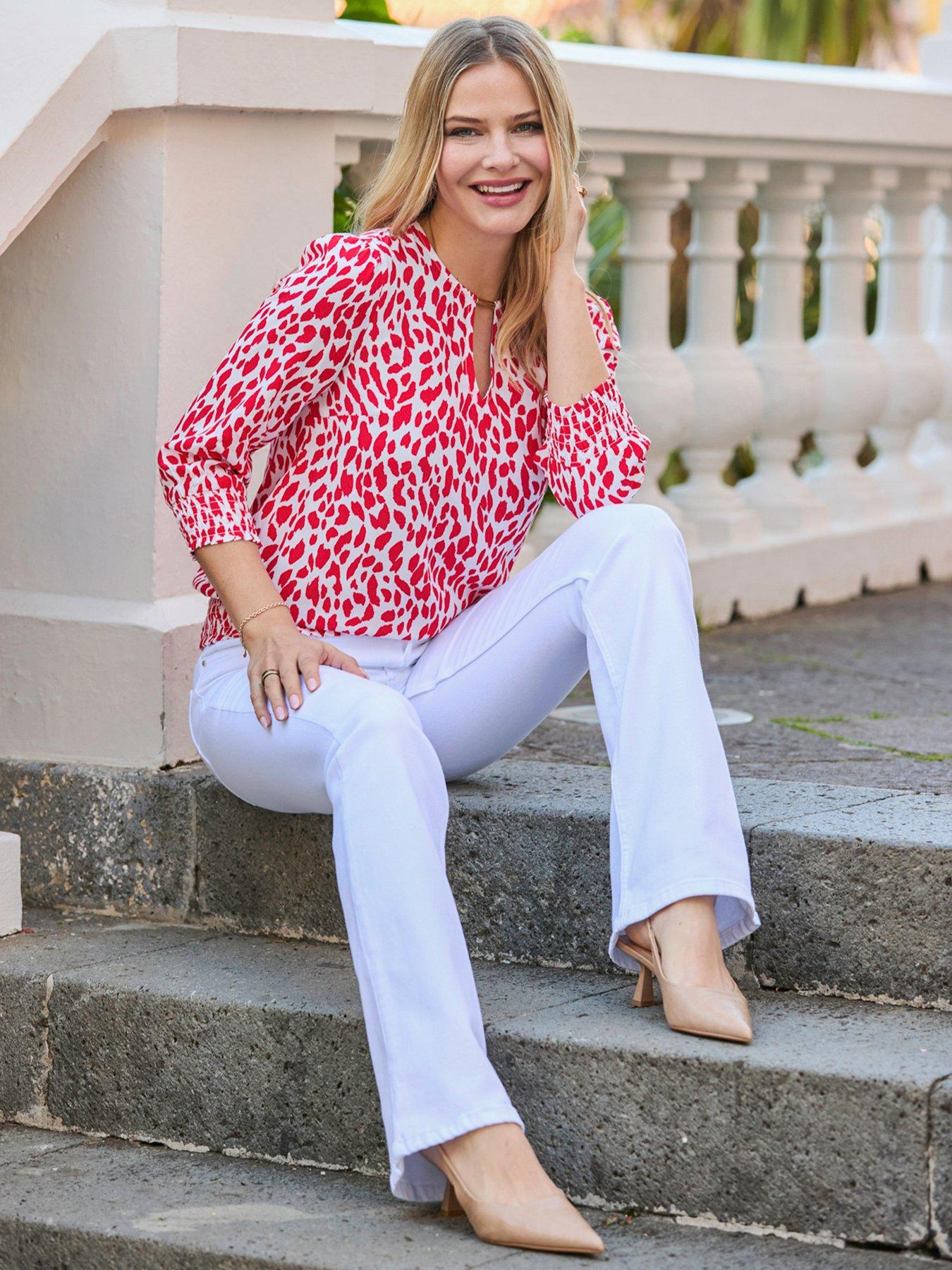 Sosandar Chiffon Shirred Hem Top - Red